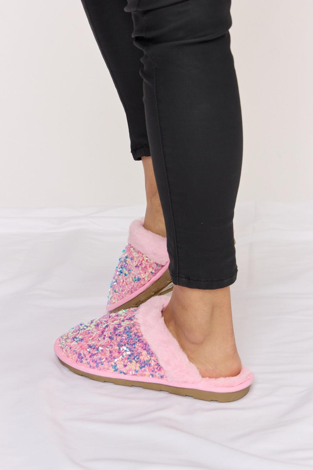 Pink Sequin Plush Slippers Product Image
