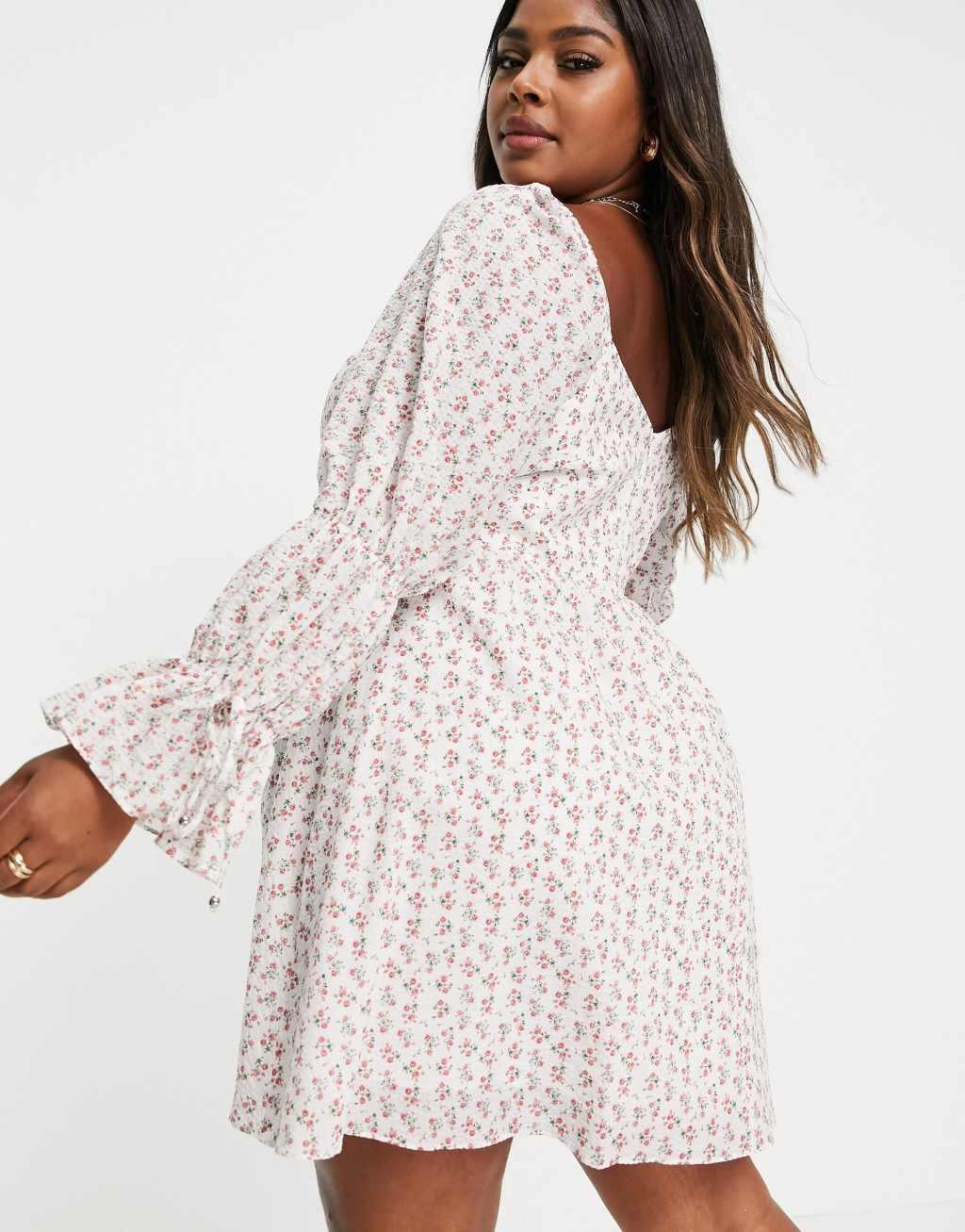 Ever New Curve sweetheart tiered romantic sleeve mini dress Product Image