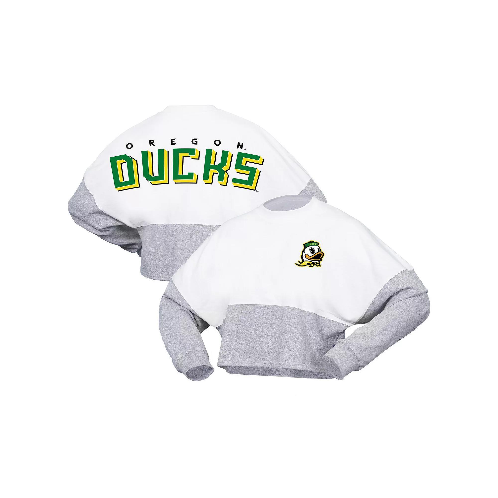 Women's Spirit Jersey  White Oregon Ducks Heather Block Cropped Long Sleeve Jersey T-Shirt, Size: 2XL Product Image