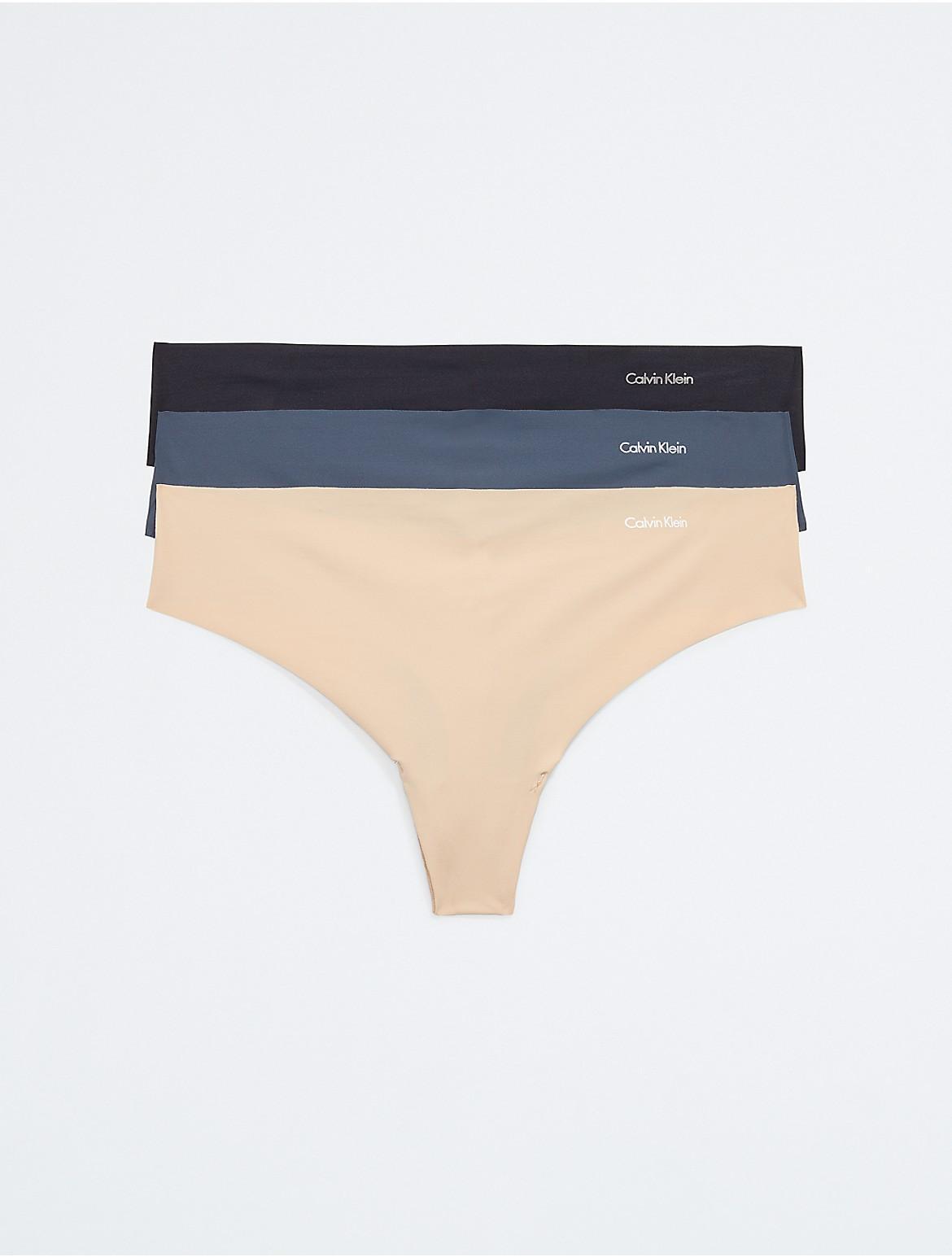 Women's Calvin Klein 3-pk. Invisibles Seamless Thong Panty Set QD3558, Size: XL, Black Speakeasy Bare Product Image