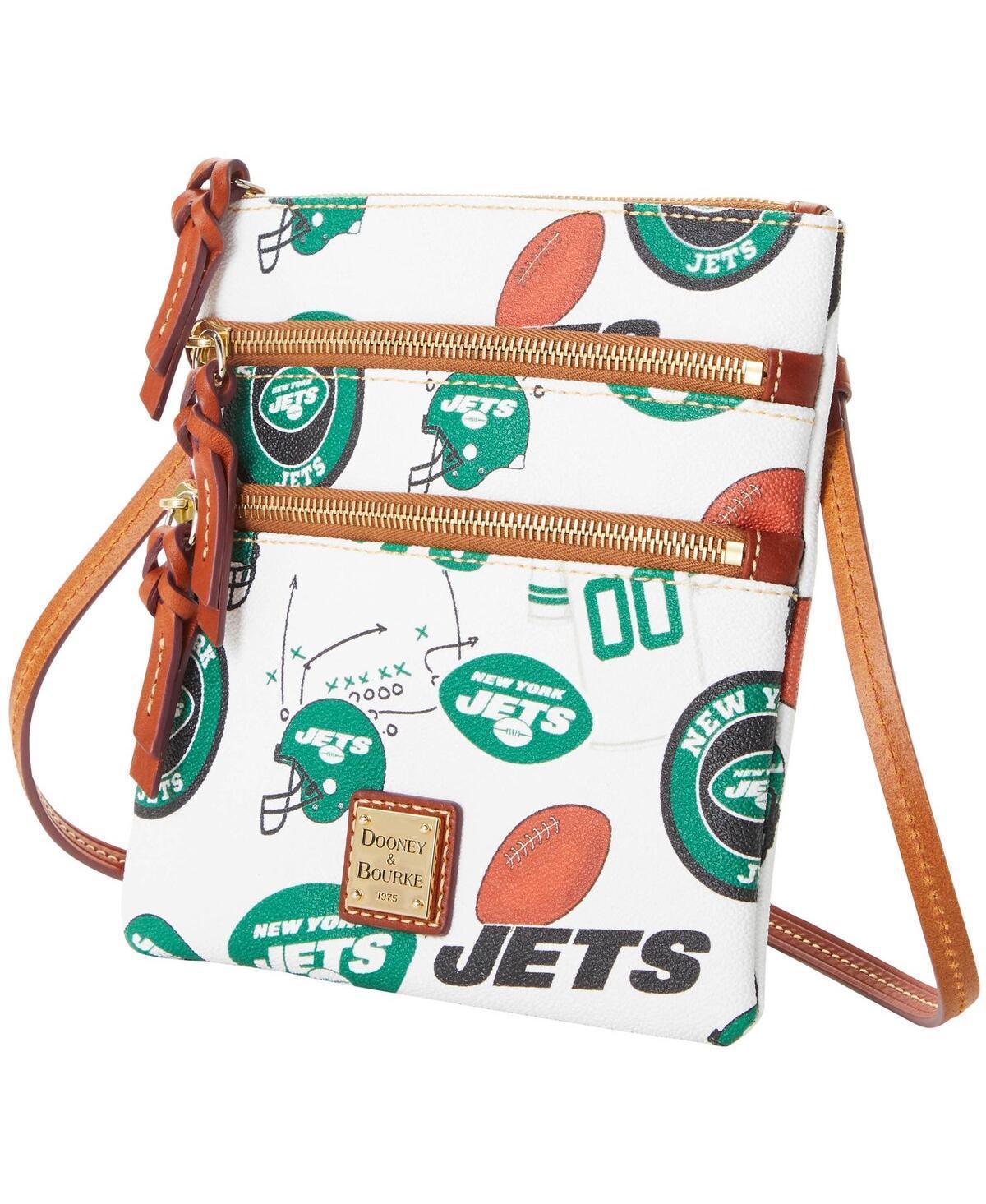 Dooney & Bourke Womens NFL Jets North South Triple Zip Crossbody Coated Cotton Shoulder Bag in White Multi Product Image