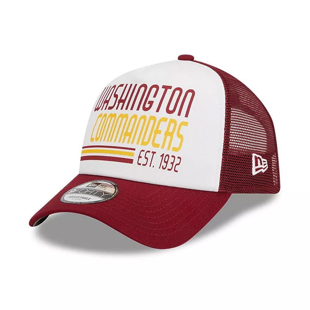 Mens New Era White/Burgundy Washington Commanders Stacked A-Frame Trucker 9FORTY Adjustable Hat Product Image