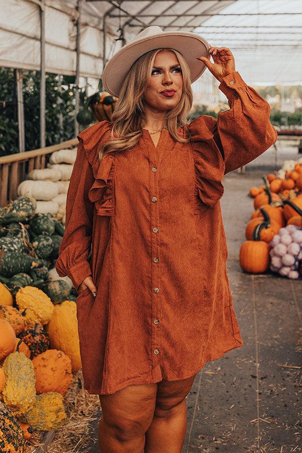 Boston Chill Corduroy Dress in Rust Curves Product Image