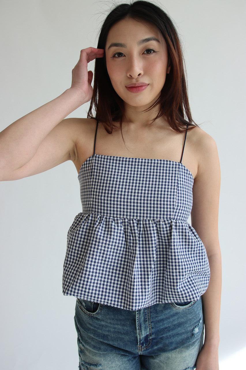Gingham Peplum Bubble Hem Tank Top Product Image
