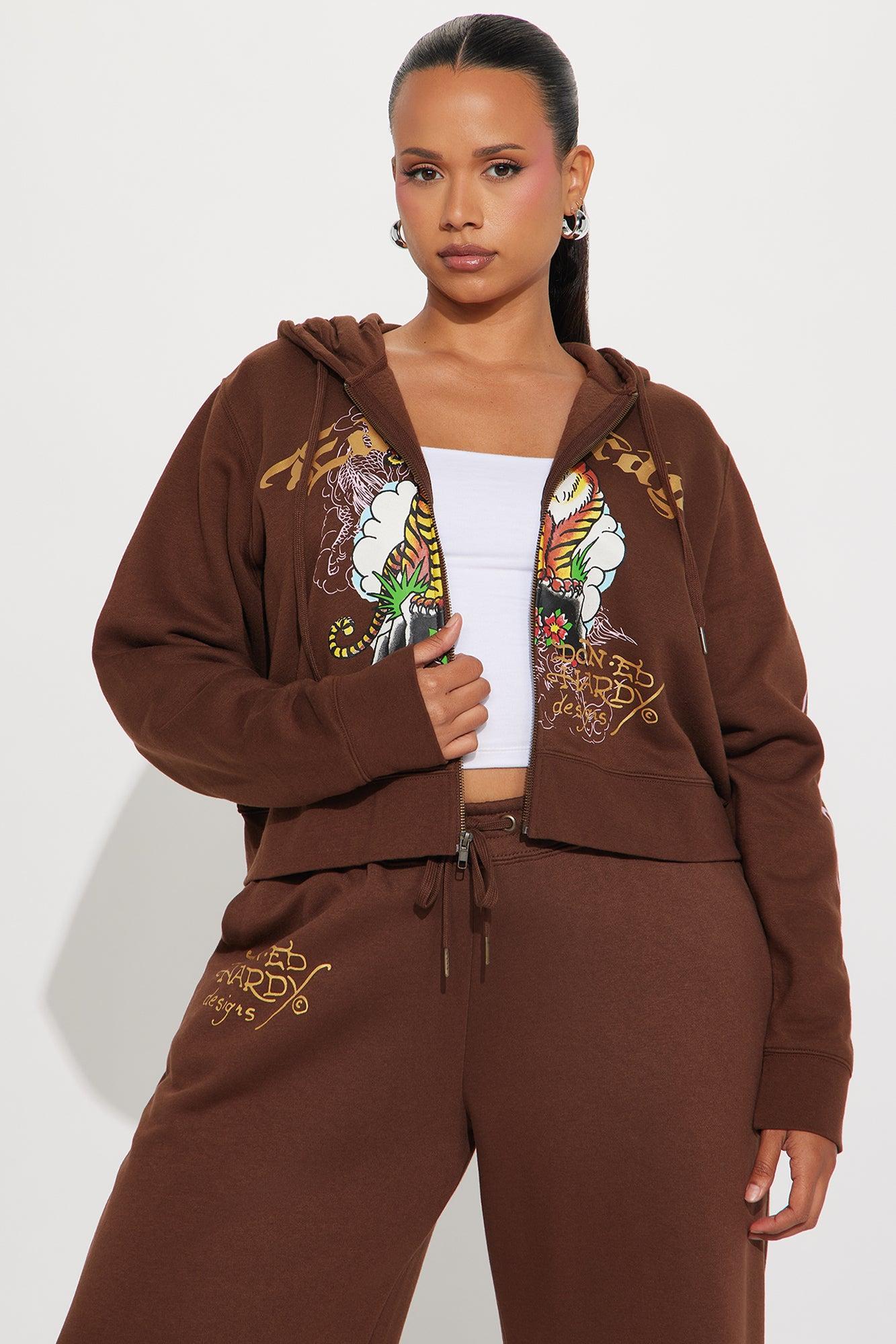 Ed Hardy Tiger Peak Zip Up Hoodie - Brown Product Image