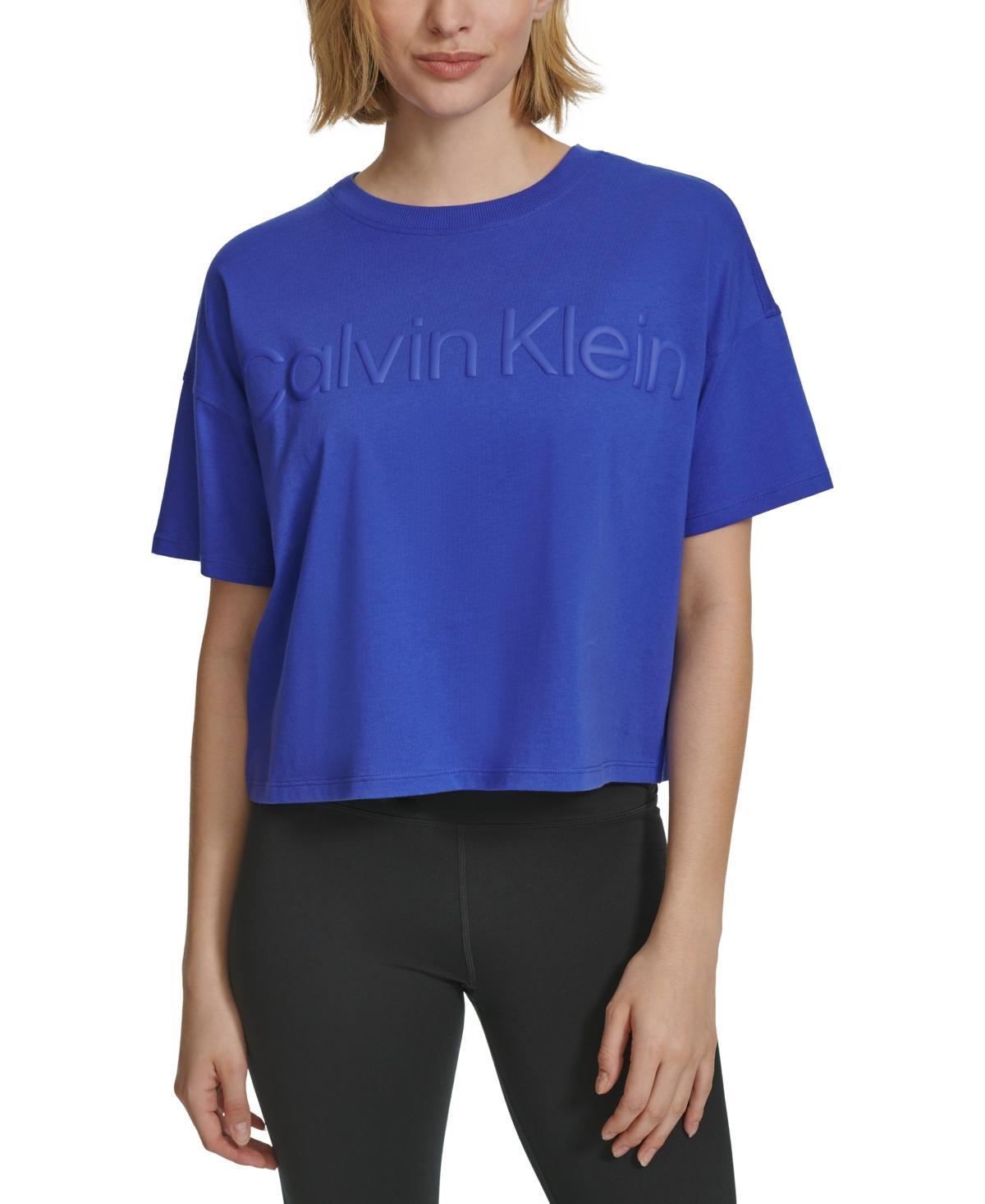 Calvin Klein Performance Womens Cotton Raised Logo Cropped T-Shirt Product Image