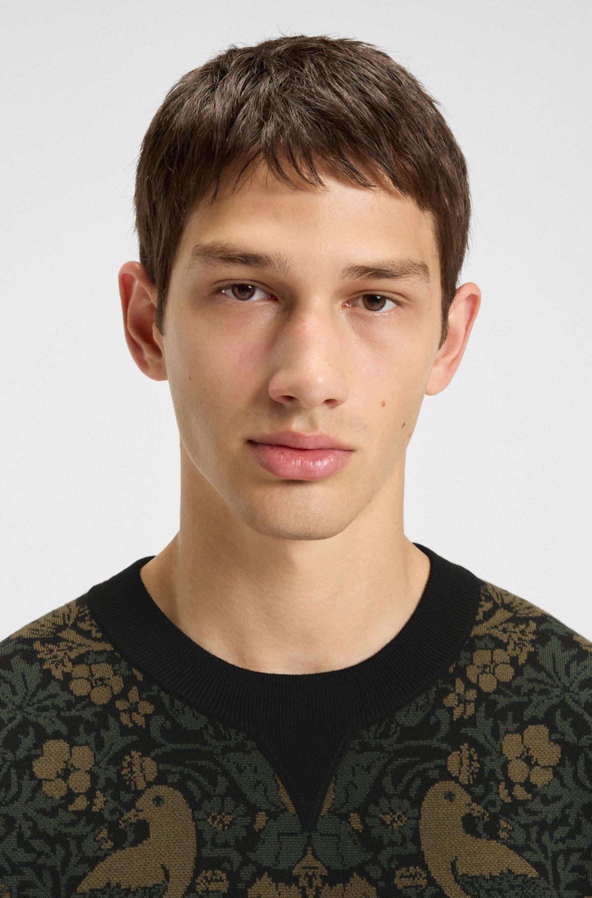 HUGO - Relaxed-fit sweater with tapestry jacquard - Black Product Image
