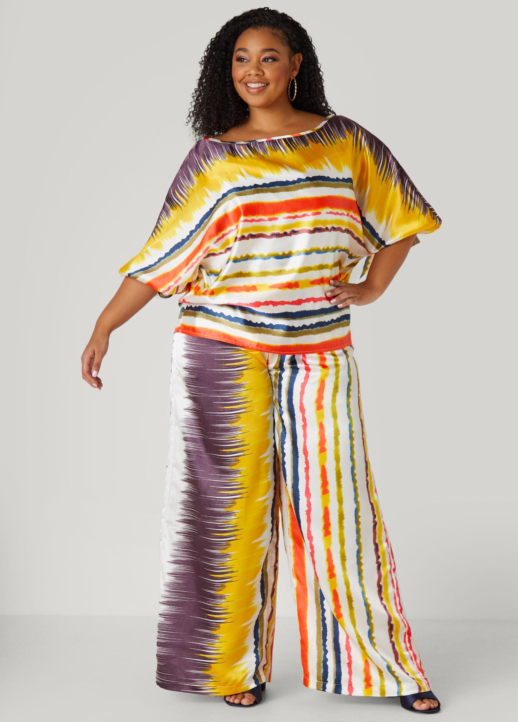 Striped Satin Wide Leg Pants Product Image