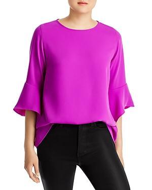 Caroline Rose Julia Matte Crepe Crew Neck 34 Ruffled Sleeve High Product Image