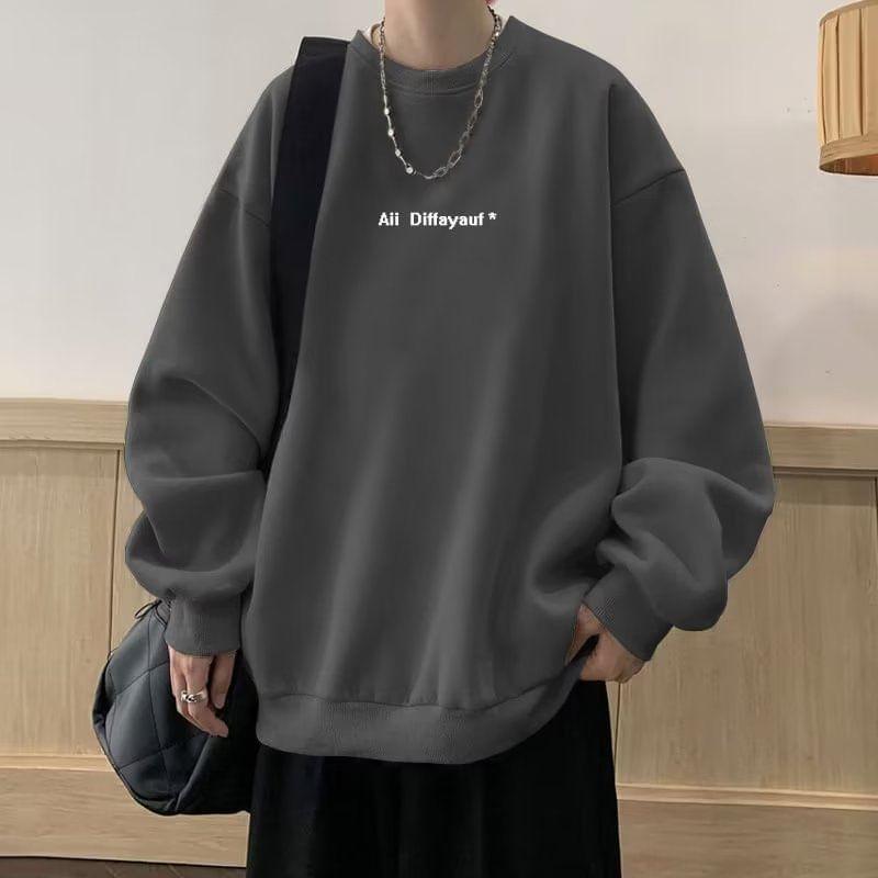 Drop Shoulder Crew Neck Lettering Printed Oversized Sweatshirt Product Image
