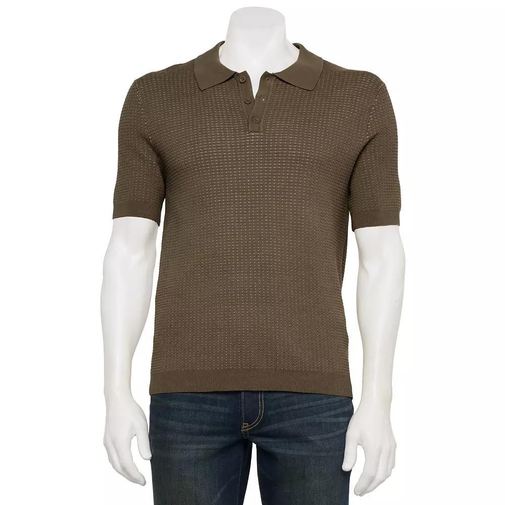 Men's For The Republic Short Sleeve Textured Polo, Size: Medium, Brown Product Image