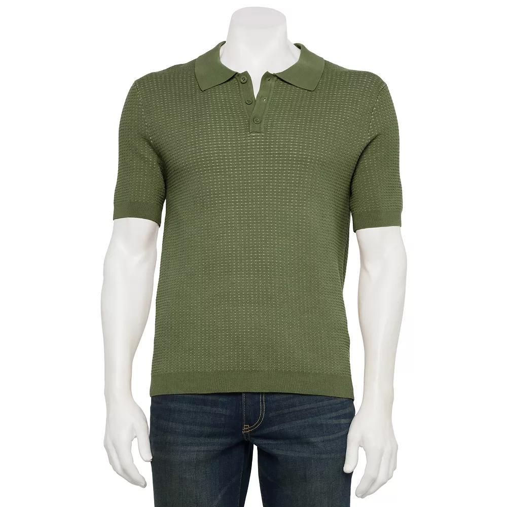 Men's For The Republic Short Sleeve Textured Polo, Size: Small, Green Product Image