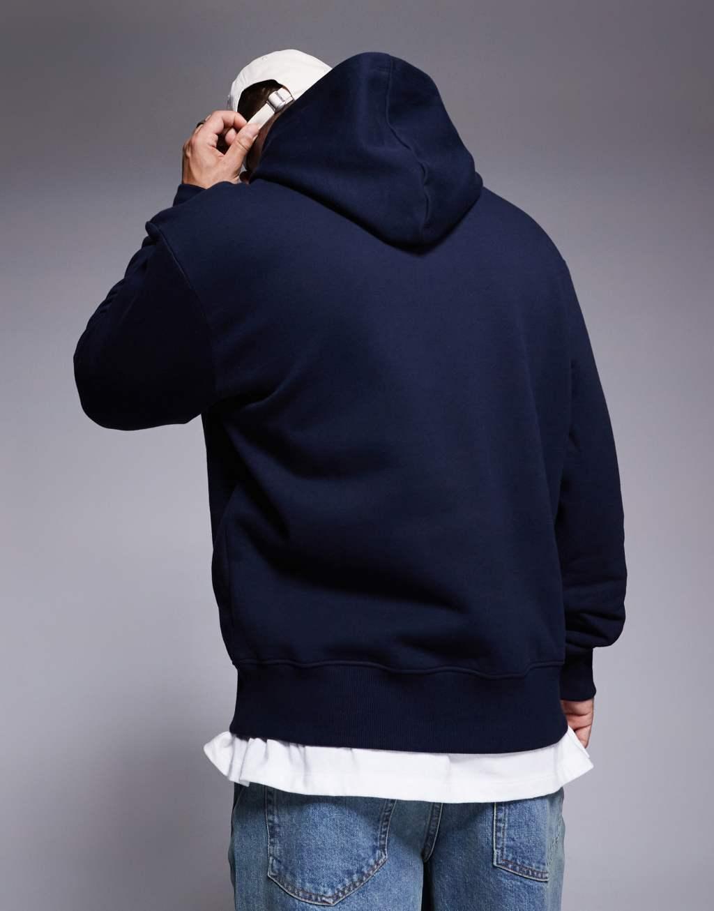 ASOS DESIGN premium heavyweight oversized hoodie in navy Product Image