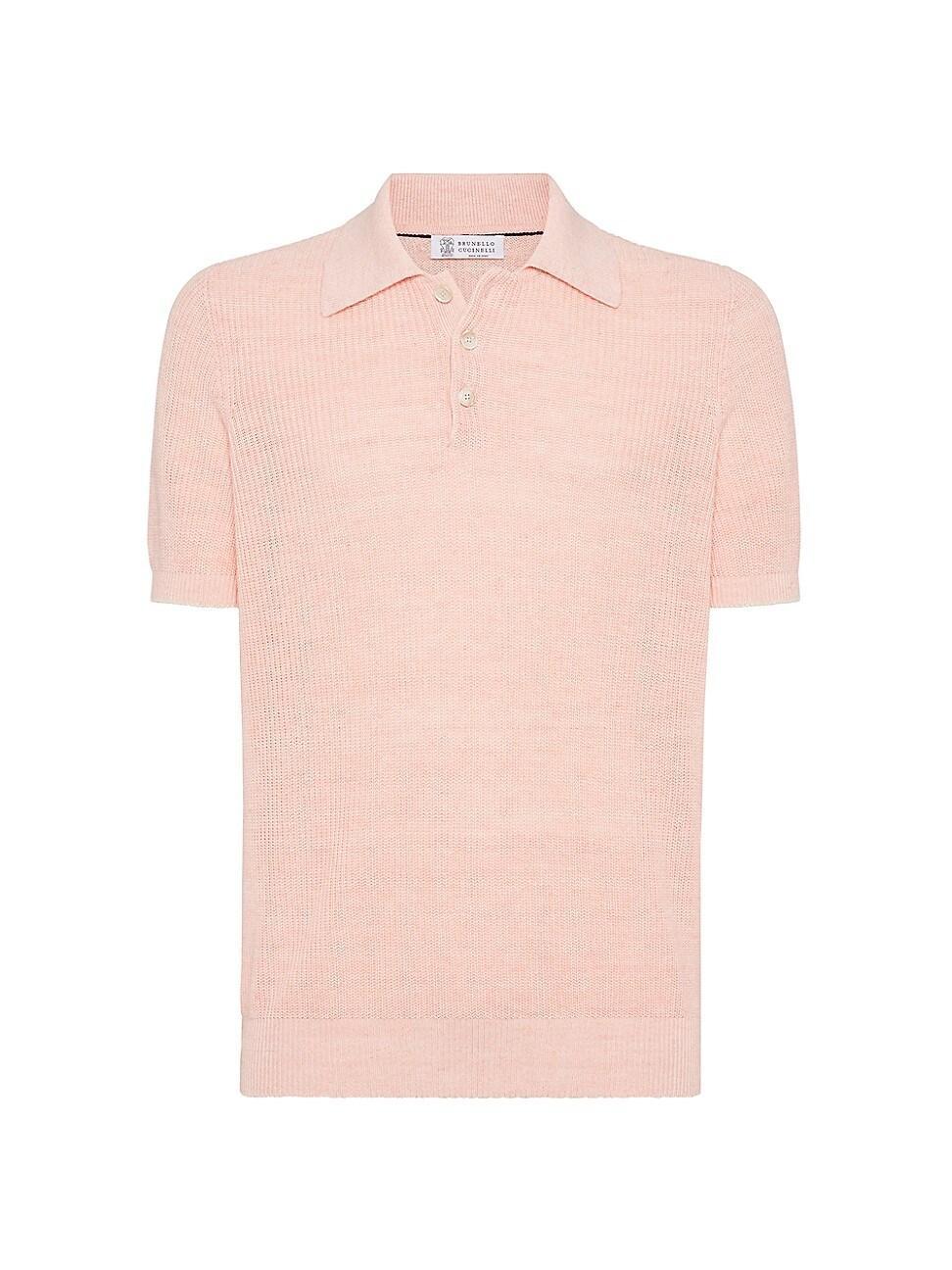 Mens Linen and Cotton Half English Rib Knit Polo Product Image