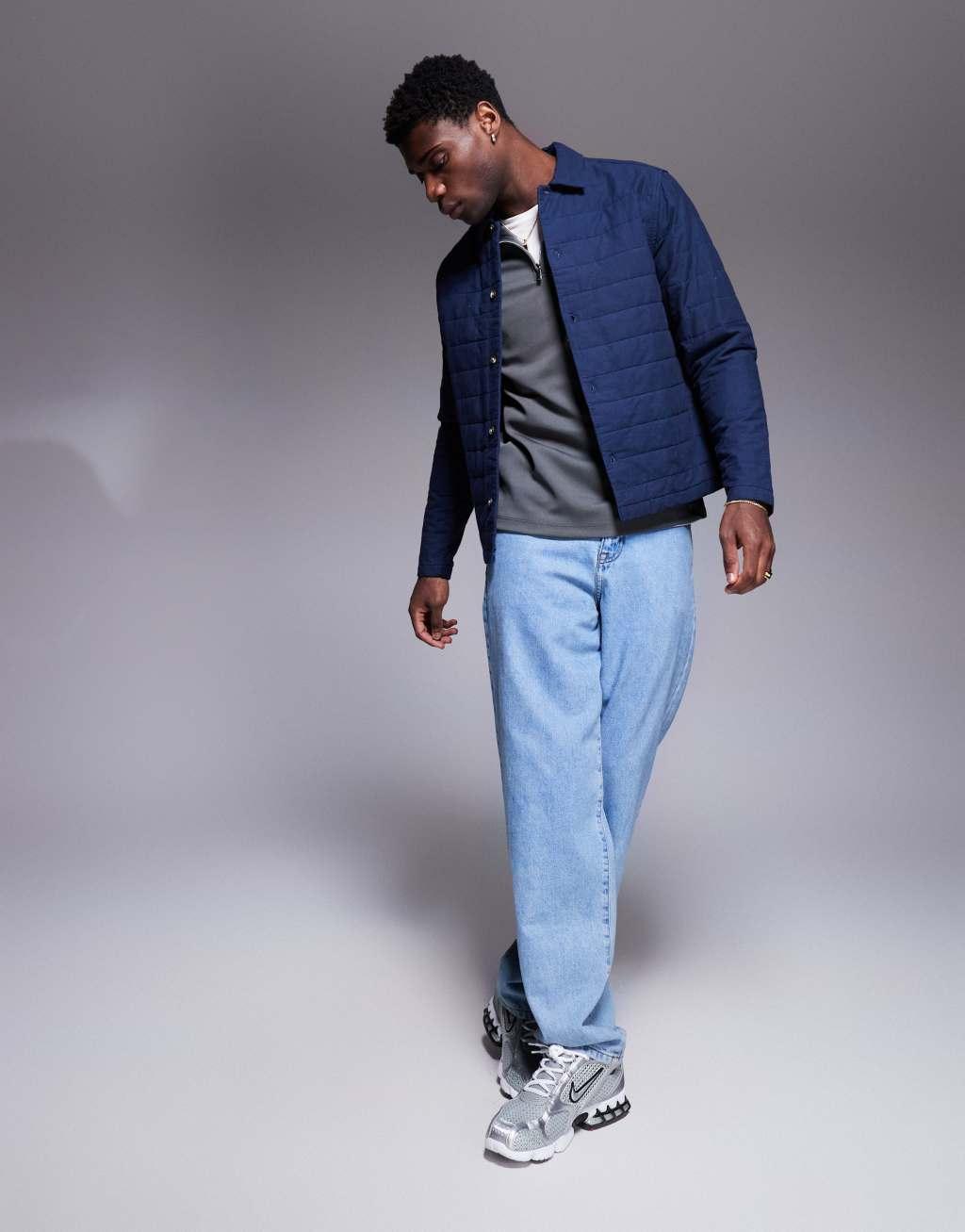 ASOS DESIGN boxy quilted overshirt in navy Product Image
