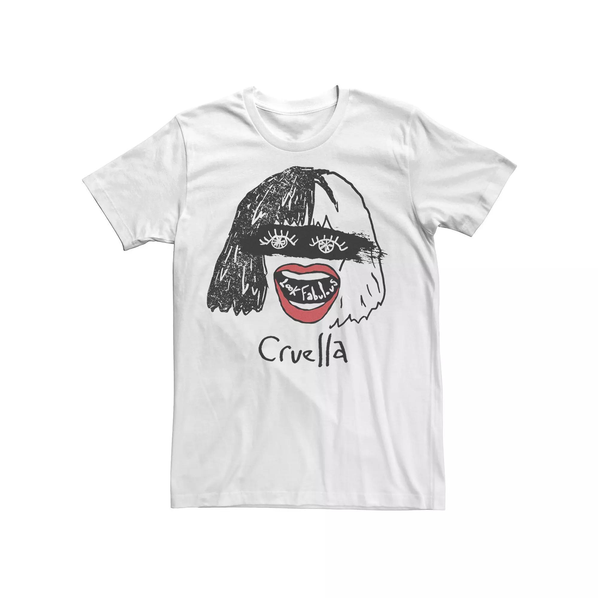 Disney's Cruella De Vil Men's Look Fabulous Sketch Tee, Size: Small, White Product Image