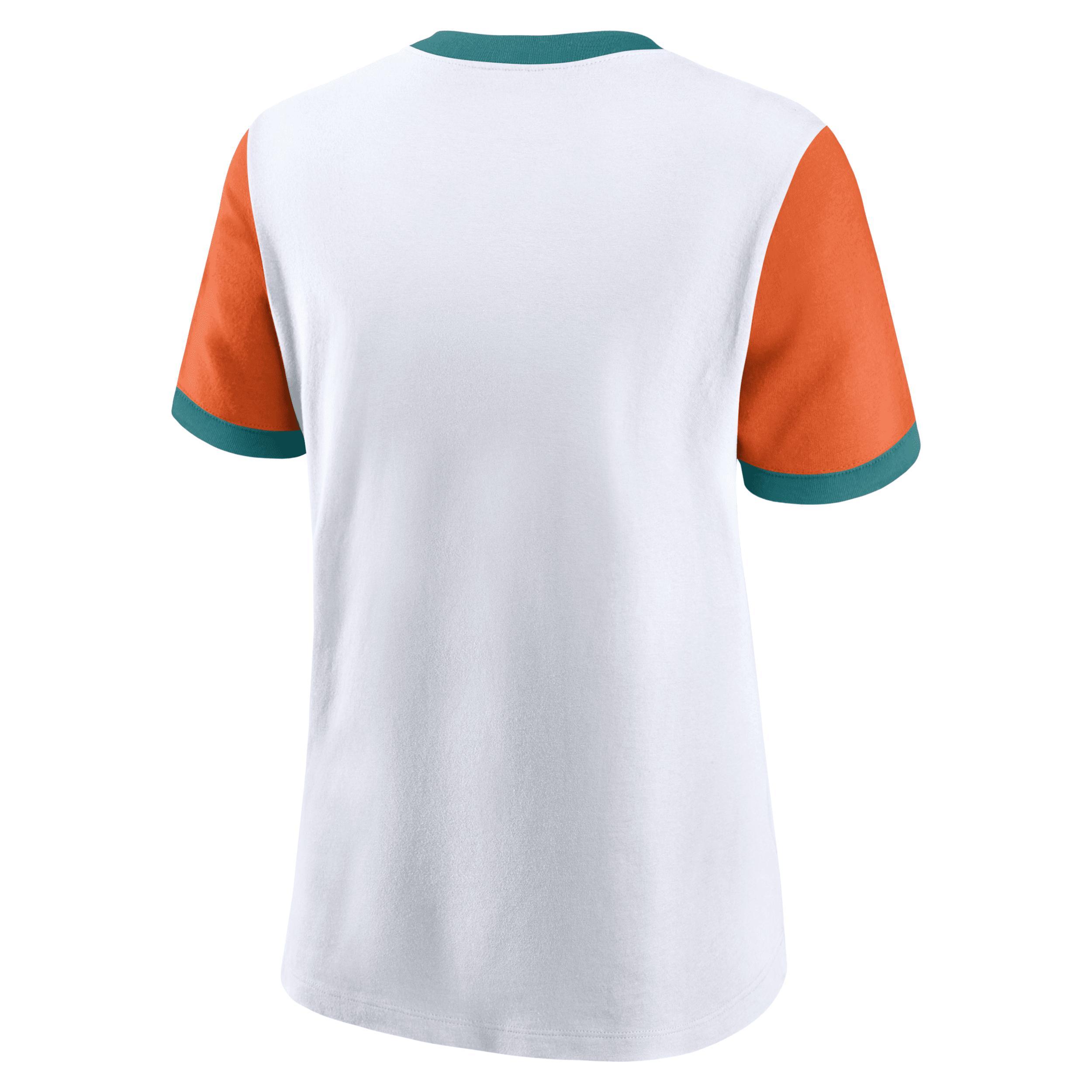 Womens Nike /Orange Miami Dolphins Rewind Ringer T-Shirt Product Image