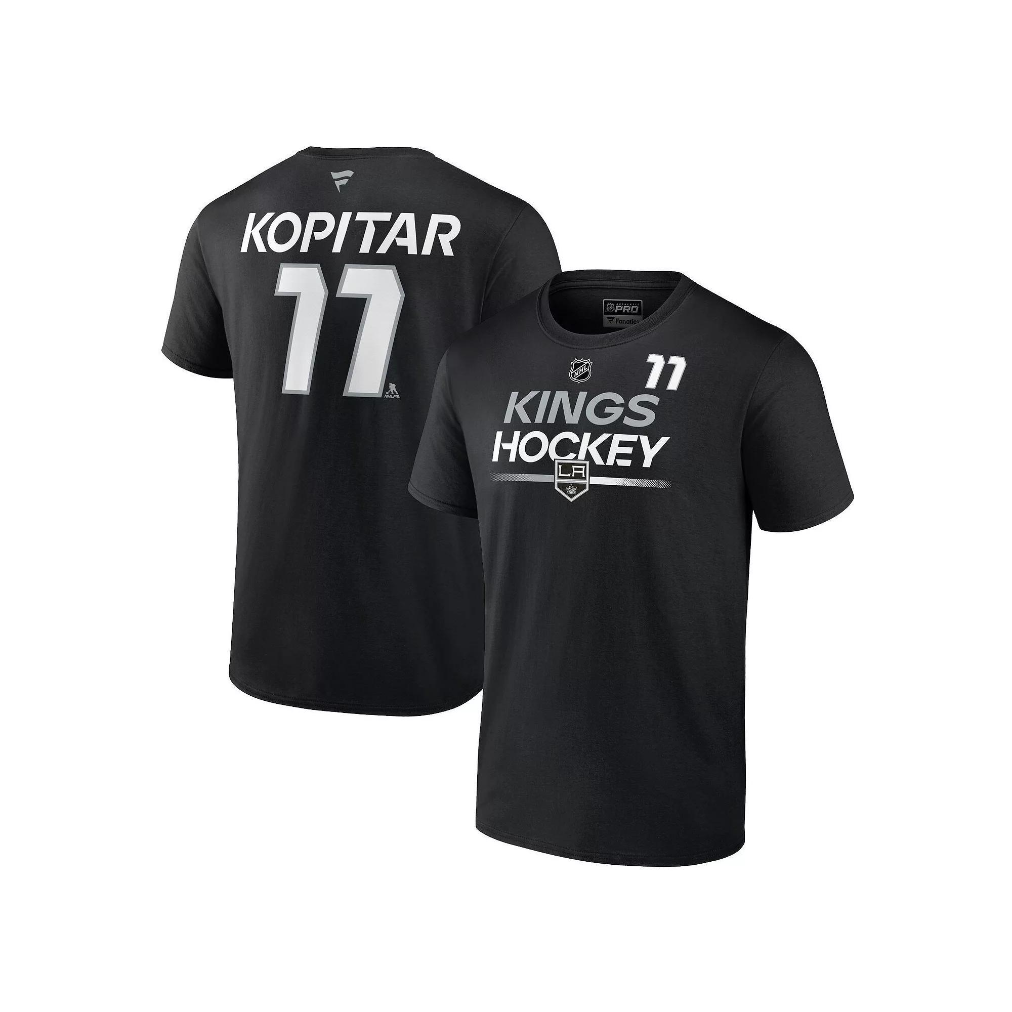 Men's Fanatics Branded Anze Kopitar Black Los Angeles Kings Authentic Pro Prime Name & Number T-Shirt, Size: Small, Kgs Black Product Image