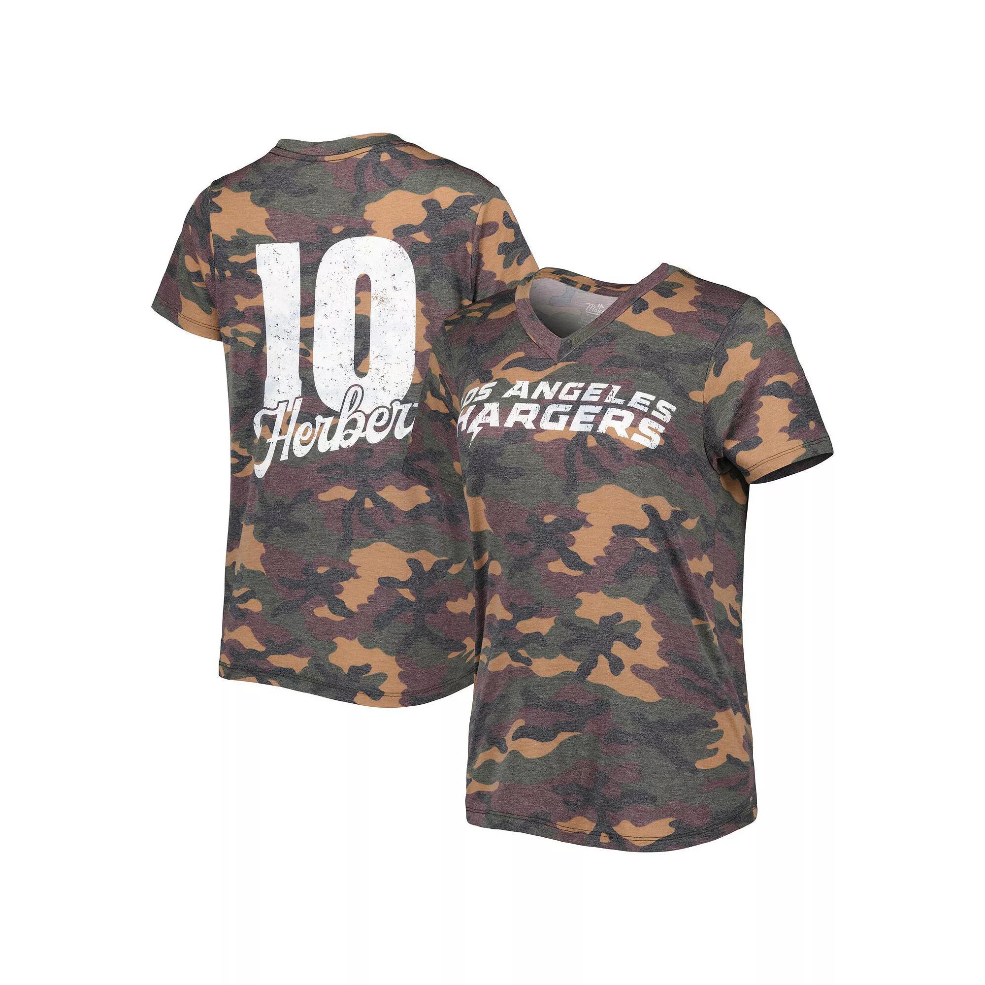 Womens Majestic Threads Justin Herbert Camo Los Angeles Chargers Name & Number V-Neck Tri-Blend T-Shirt Product Image