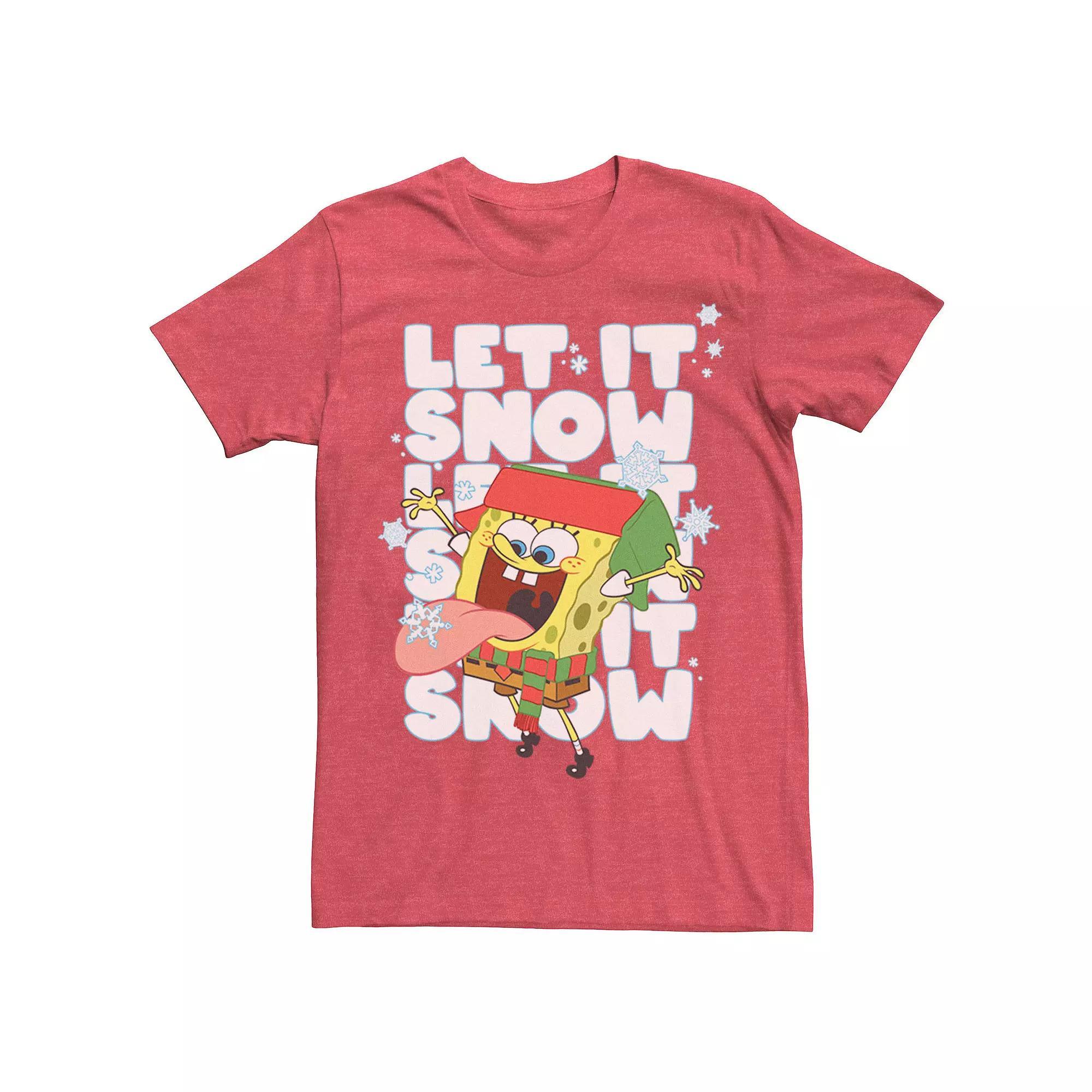 Men's Spongebob Squarepants Let It Snow Tee, Size: XXL, Red Grey Product Image