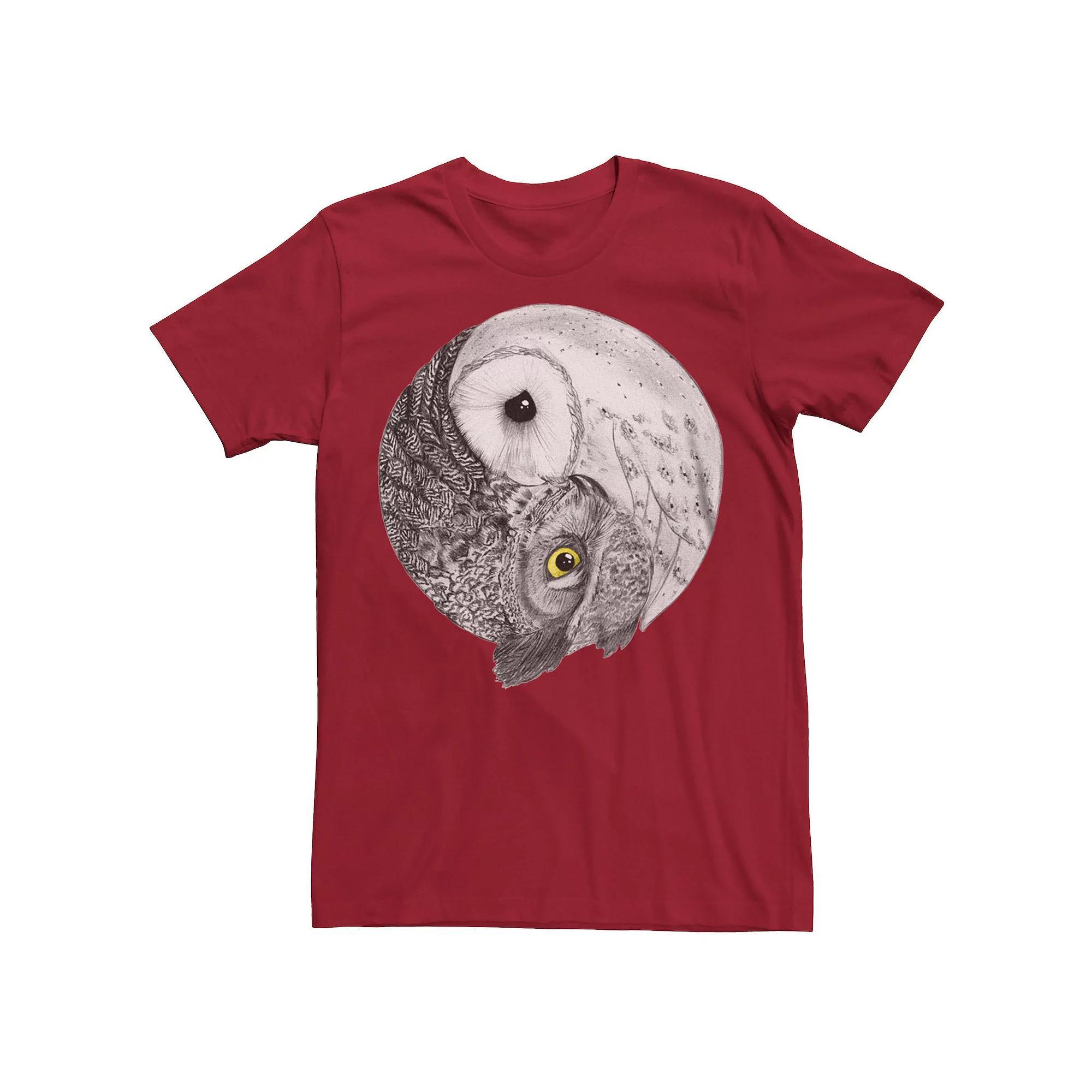 Men's Owls Yin Yang Symbol Graphic Tee, Size: Small, Red Product Image