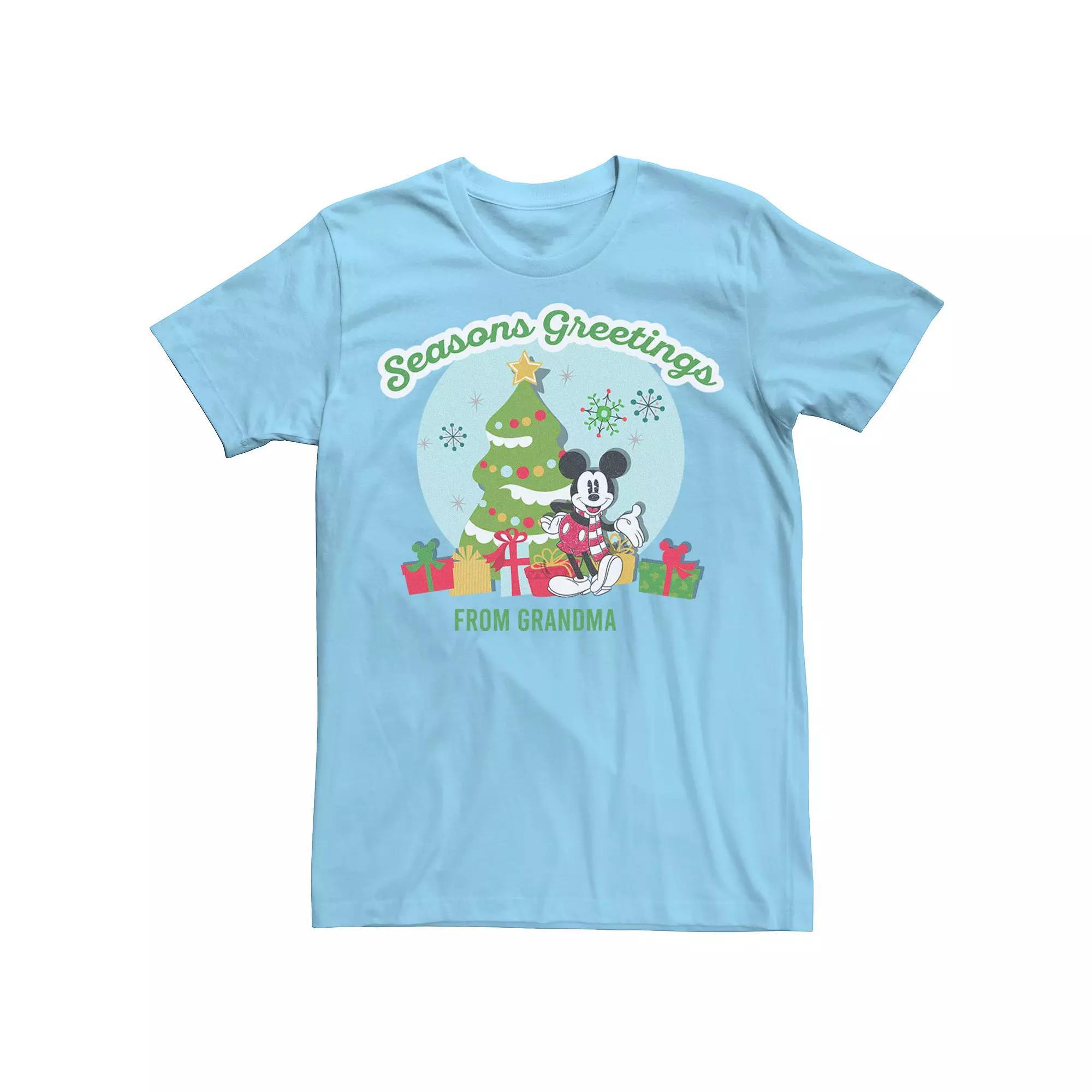 Disney's Mickey And Friends Men's Christmas Greetings From Grandma Tee, Size: 3XL, Light Blue Product Image