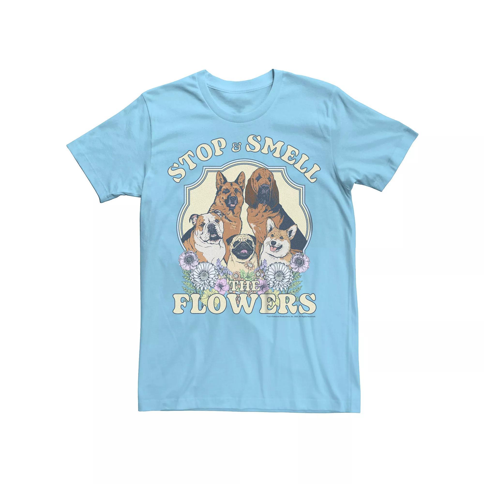 Men's Stop And Smell The Flowers Dog Crest Graphic Tee, Size: Small, Light Blue Product Image