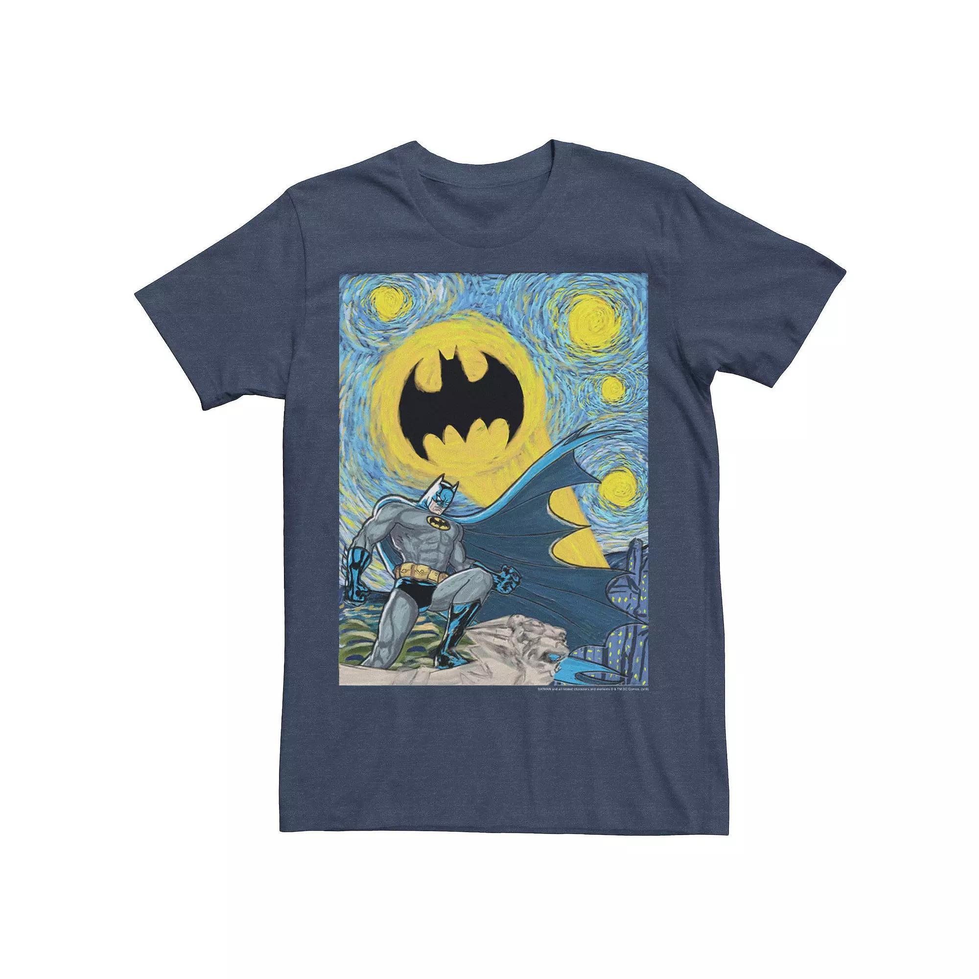 Men's Batman Starry Night Portrait Poster Tee, Size: XXL, Navy Grey Product Image