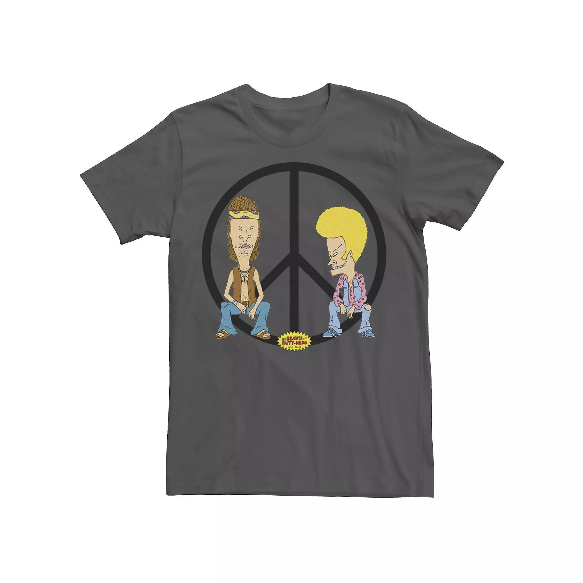 Men's Beavis and Butt-Head Vintage Peace Sign Tee, Size: Small, Grey Product Image