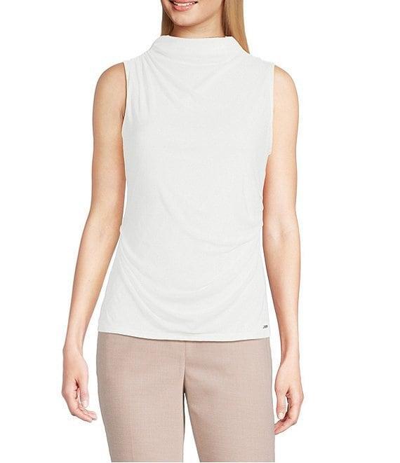 Calvin Klein Mesh Knit Mock Neck Sleeveless Fitted Top Product Image