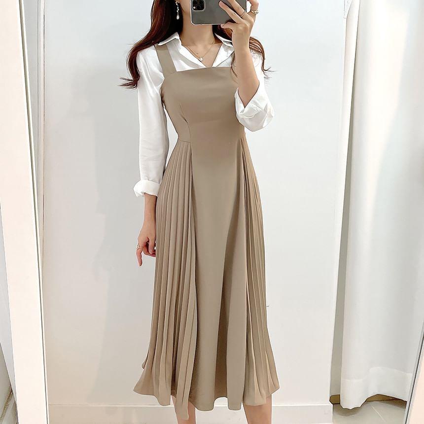 Mini Shirtdress / Pleated Midi A-Line Empire Waist Overall Dress Product Image