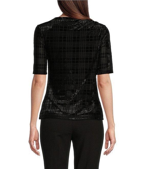 Calvin Klein Printed Velvet Draped Crew Neck Elbow Sleeve Top Product Image