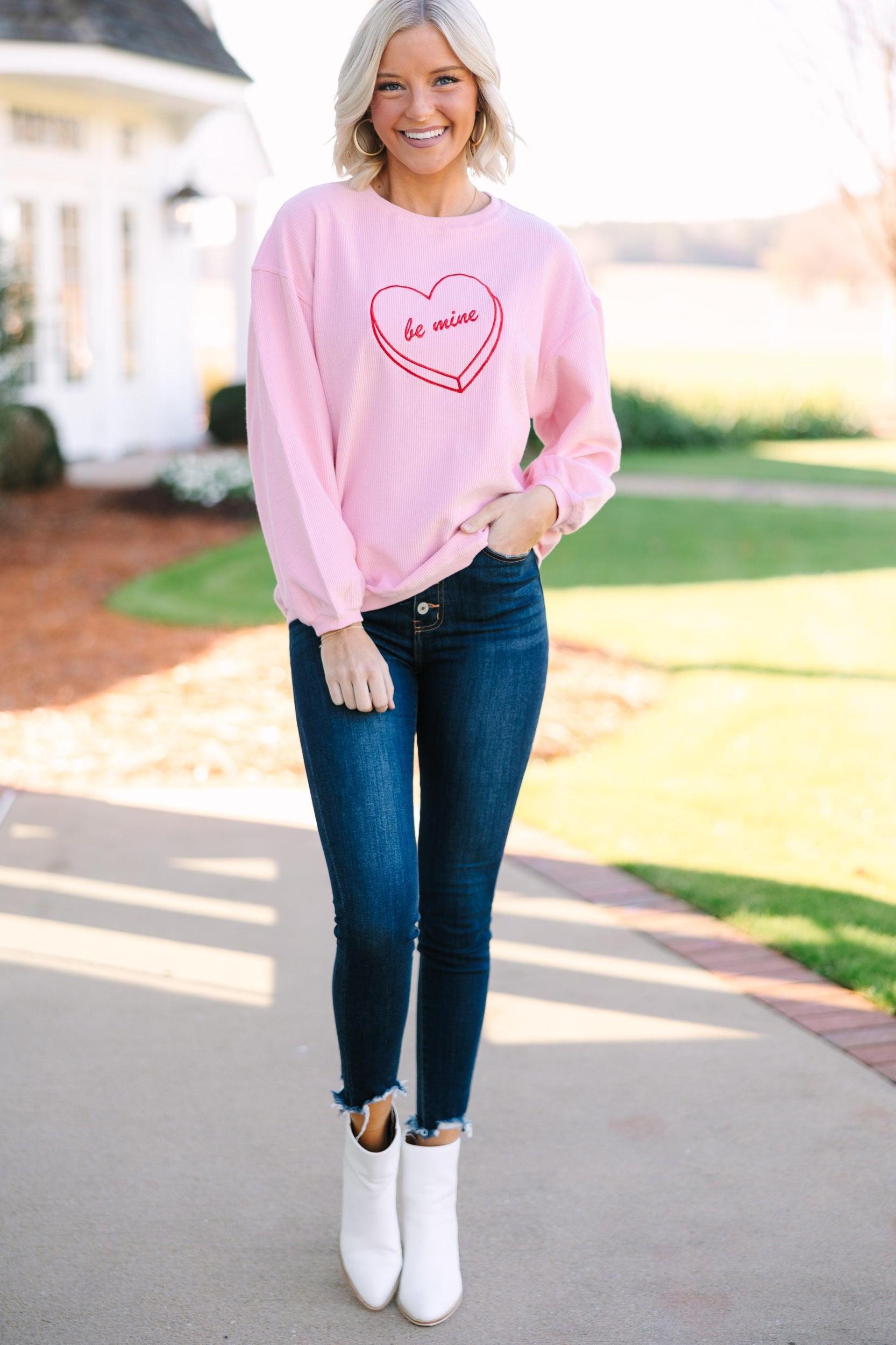 Be Mine Blush Pink Embroidered Sweatshirt Female Product Image