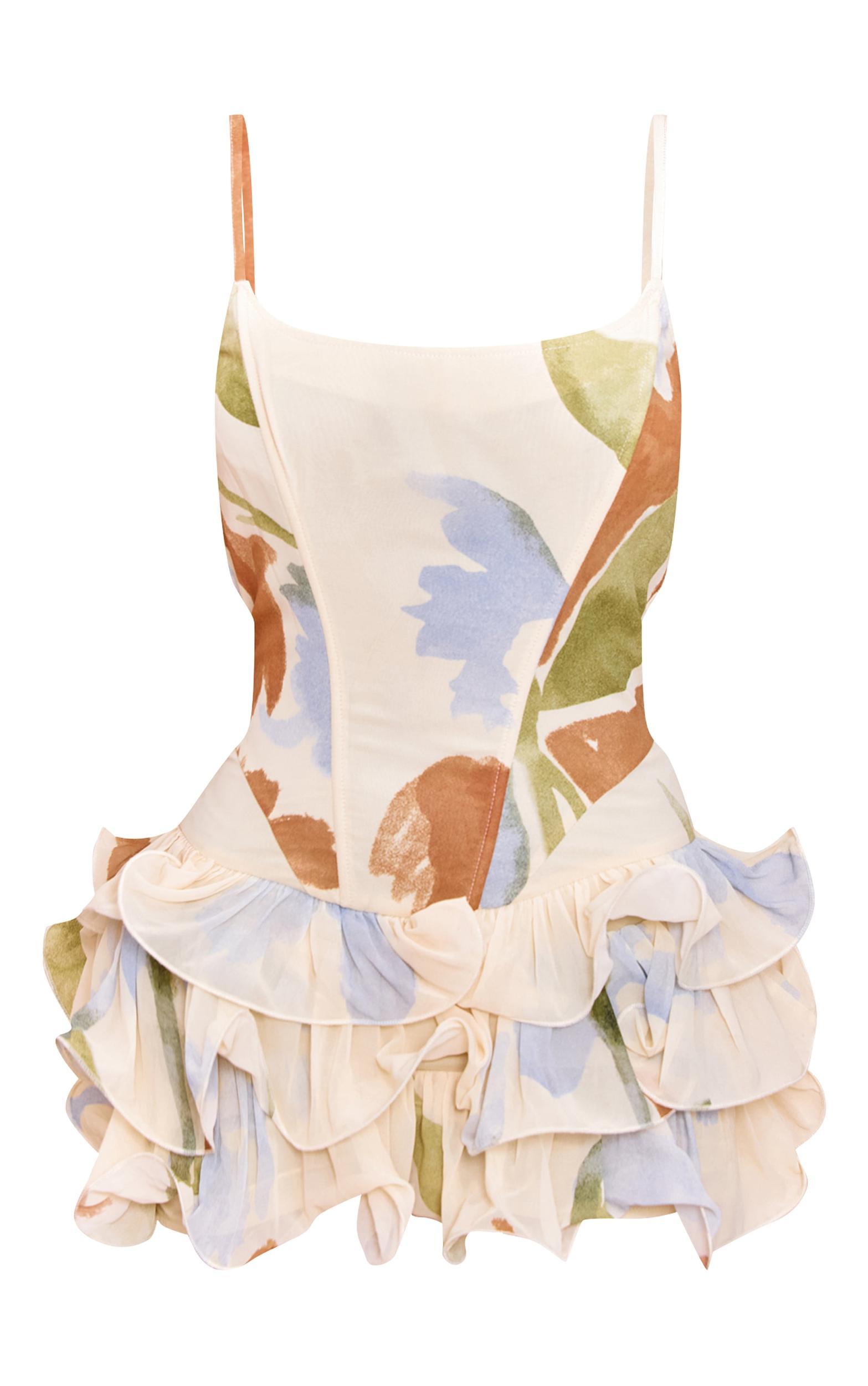 Cream Floral Chiffon Strappy Frill Detail Romper Product Image