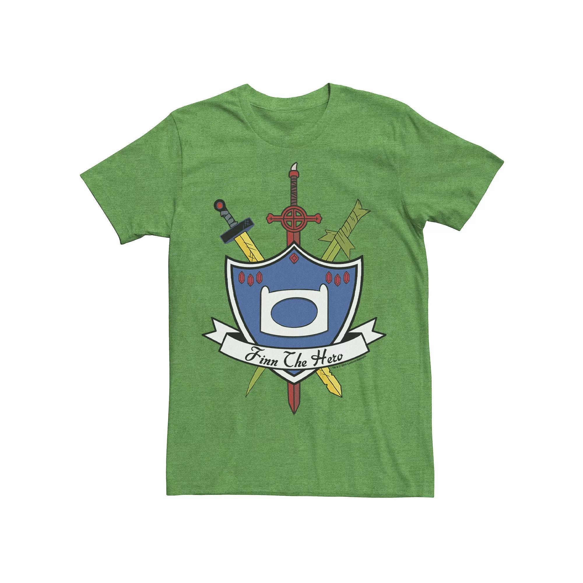 Men's Adventure Time Finn The Hero Sword And Shield Banner Tee, Size: 3XL, Athletic Grey Product Image