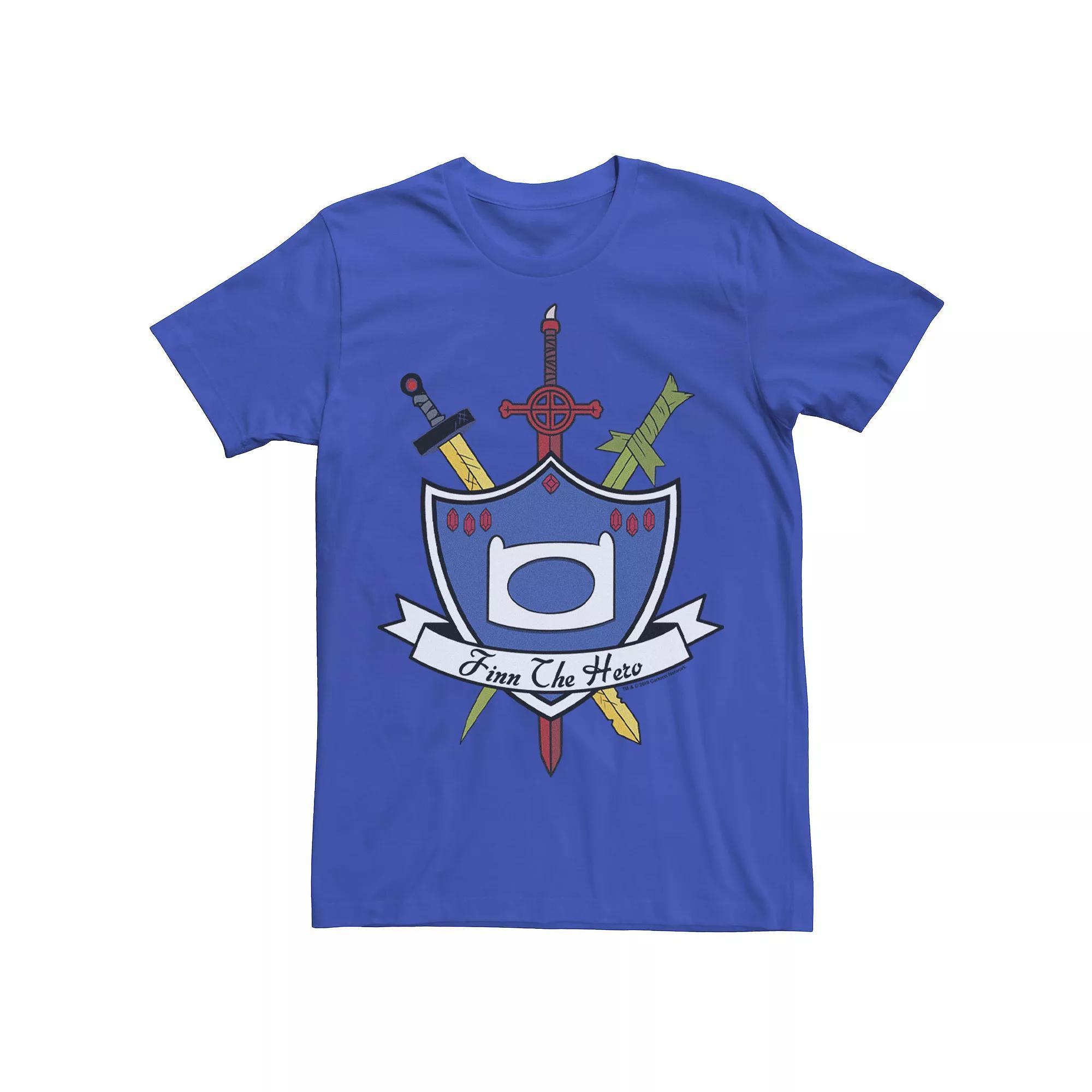 Men's Adventure Time Finn The Hero Sword And Shield Banner Tee, Size: 3XL, Athletic Grey Product Image