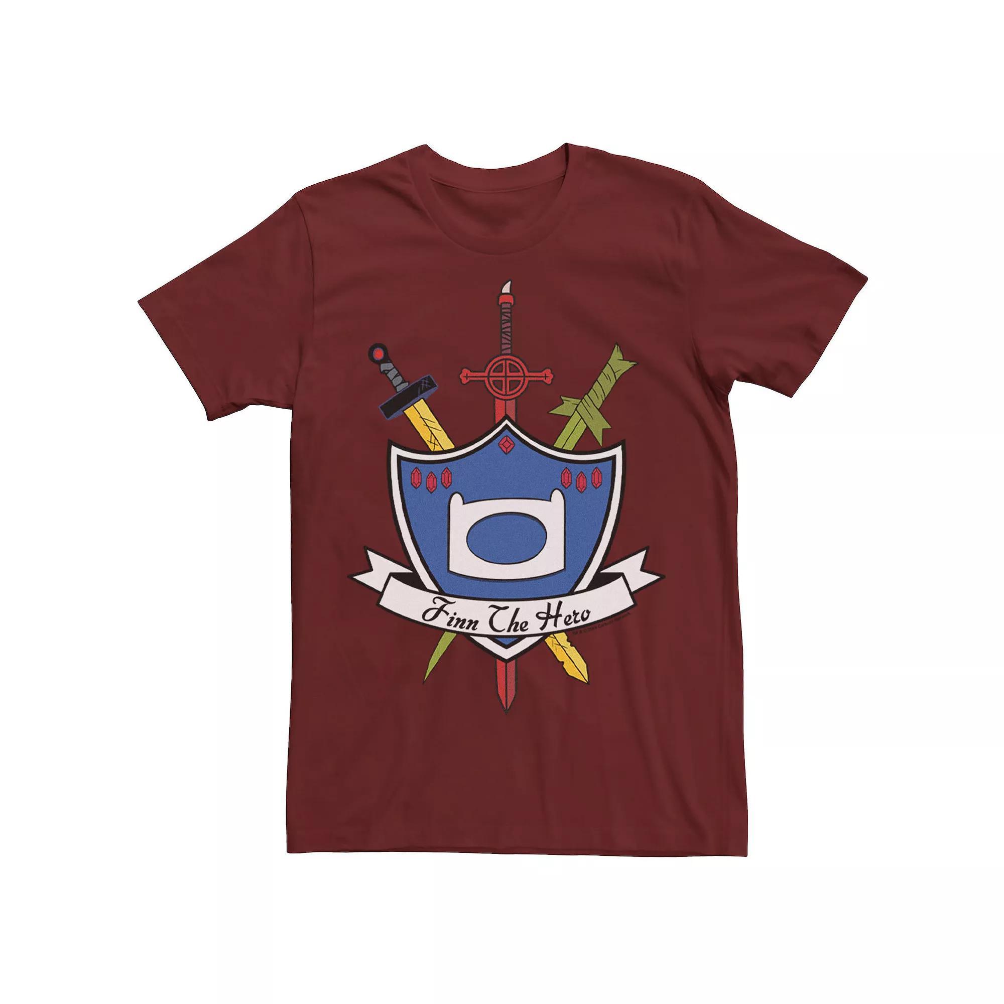 Men's Adventure Time Finn The Hero Sword And Shield Banner Tee, Size: Small, Navy Grey Product Image
