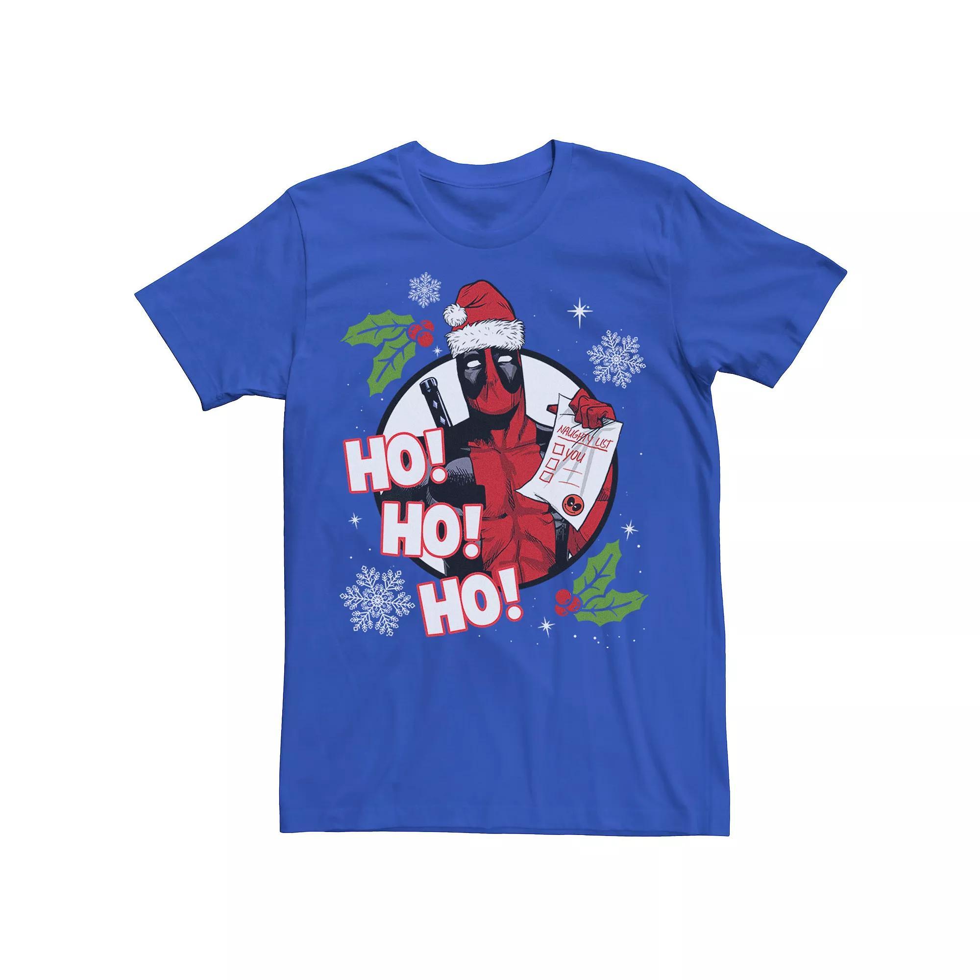 Men's Marvel Deadpool Santa Naughty List Holiday Tee, Size: Large, Royal Product Image
