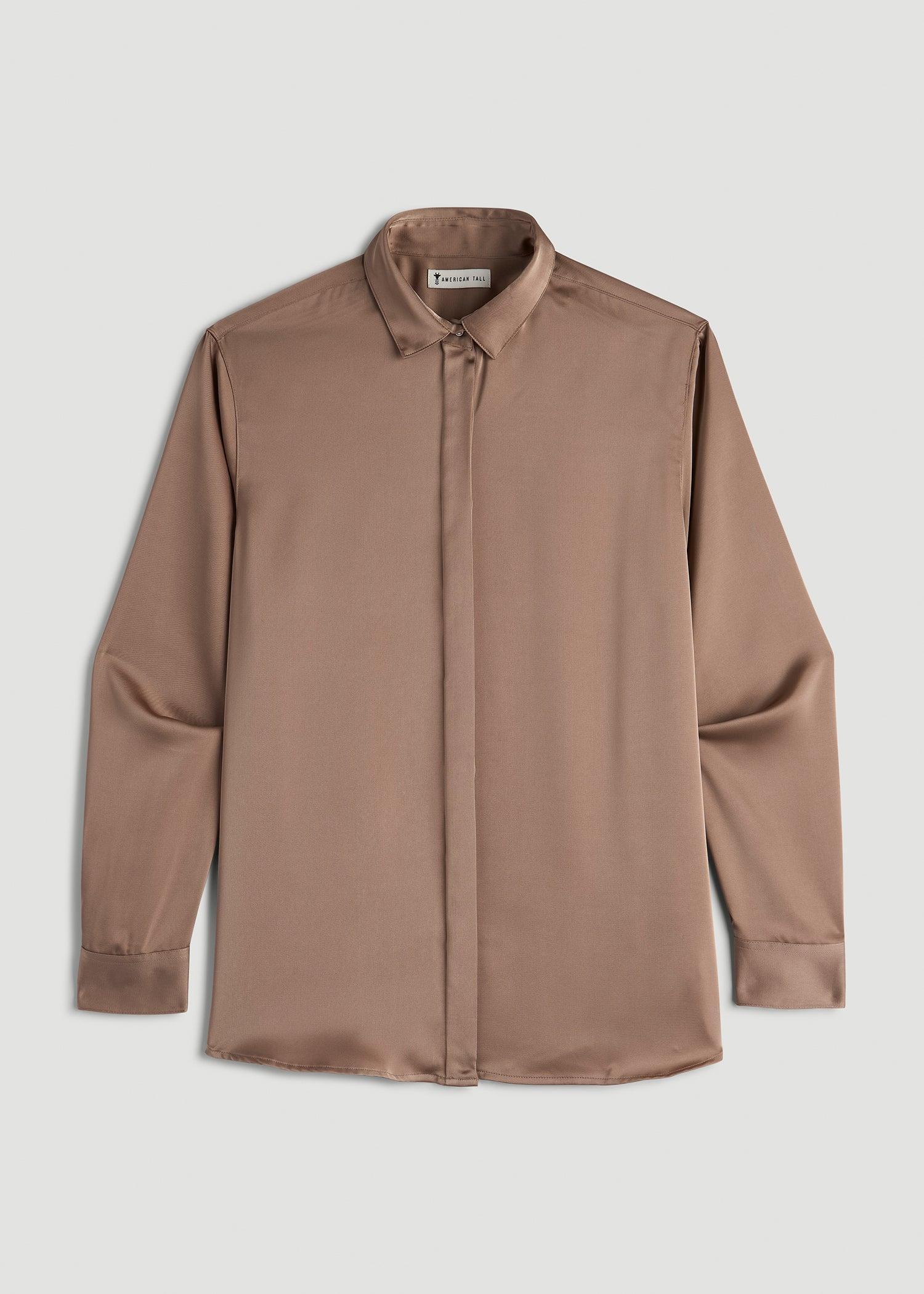 Relaxed Button Up Tall Women's Blouse in Latte Female Product Image