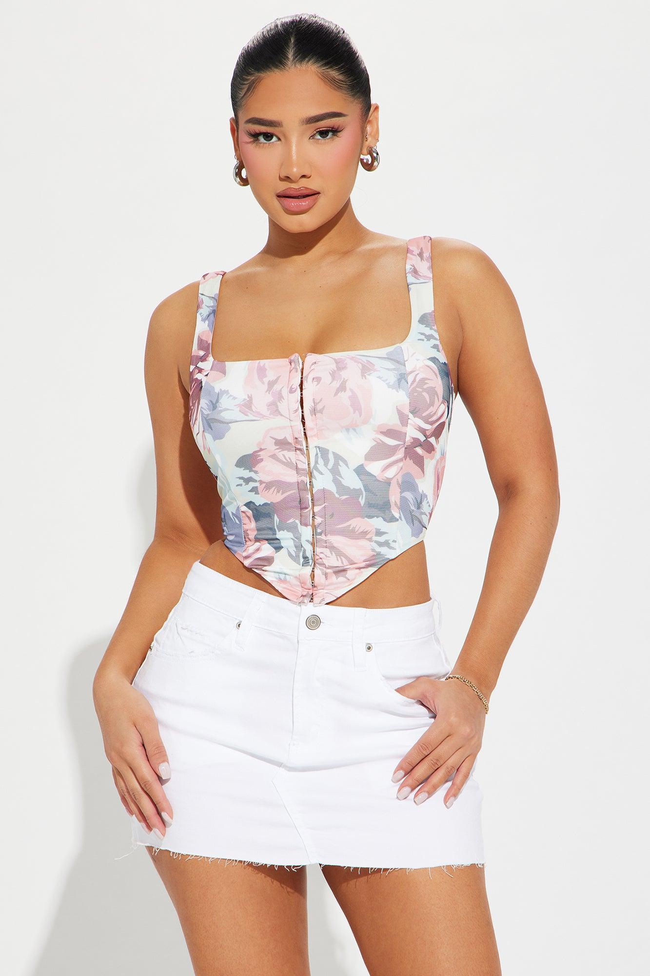 Rosie Mesh Corset Top - Ivory/combo Product Image
