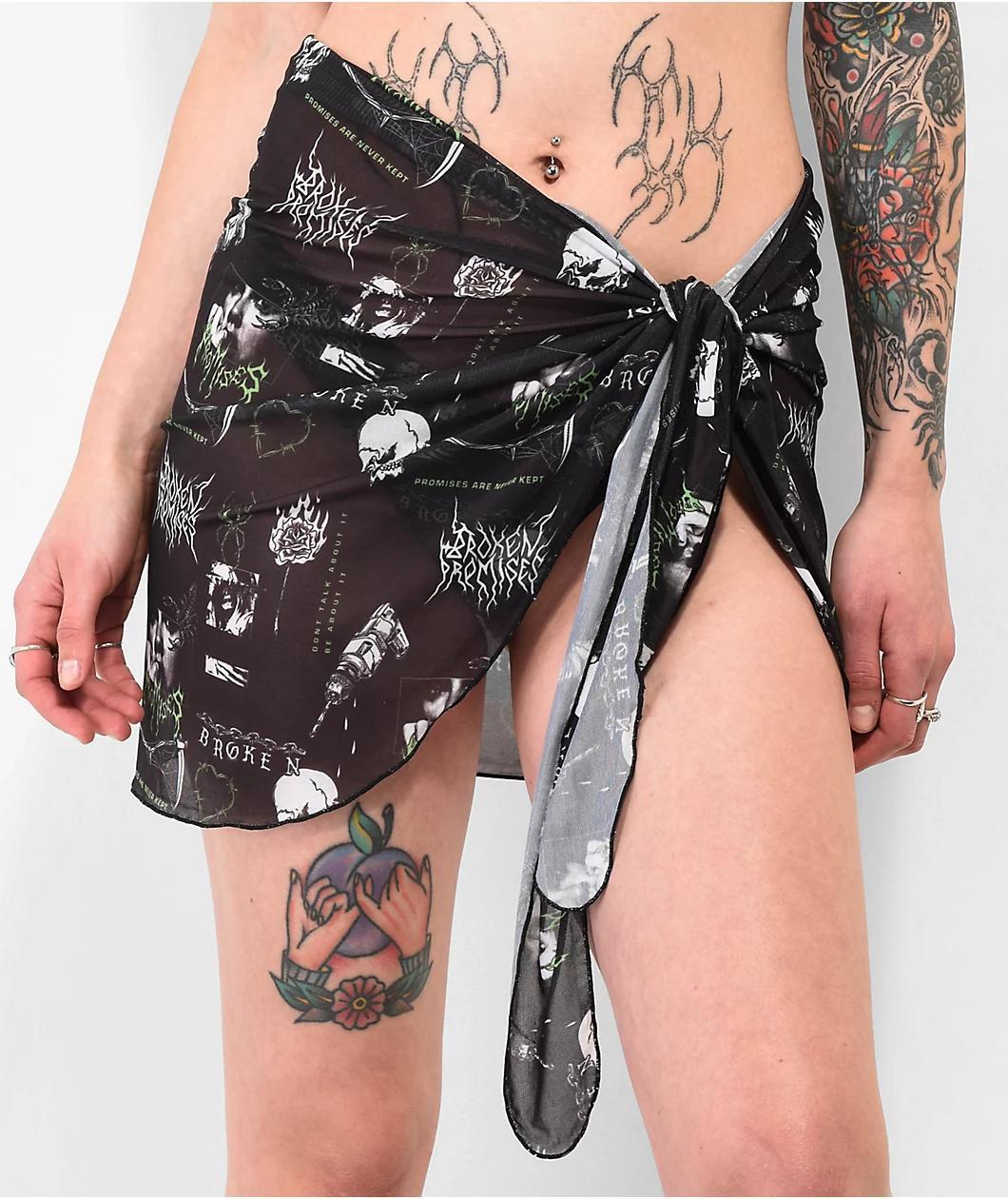 Broken Promises Undead Black Mesh Bikini Cover Up Product Image