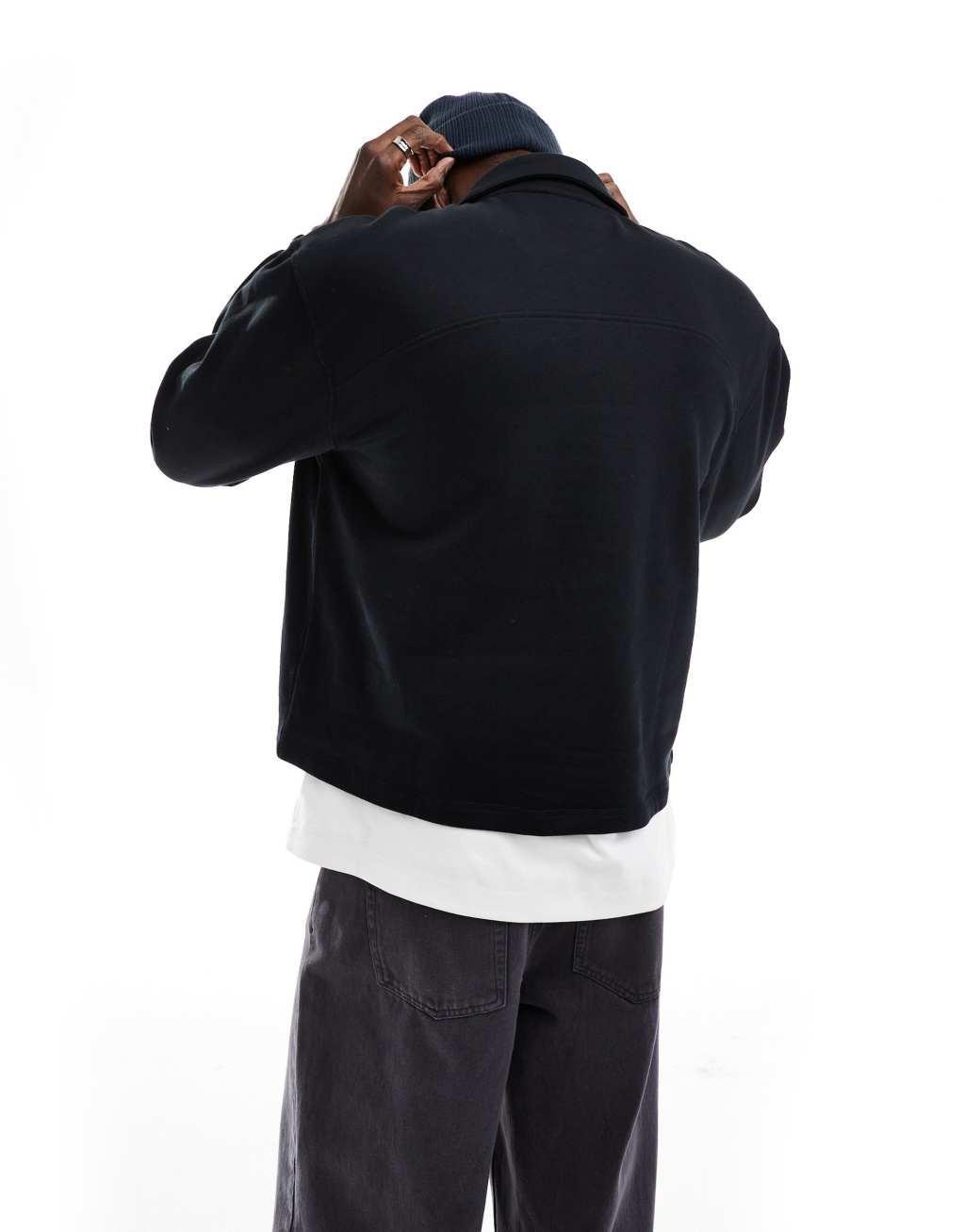 ASOS DESIGN oversized boxy collared sweatshirt in black Product Image