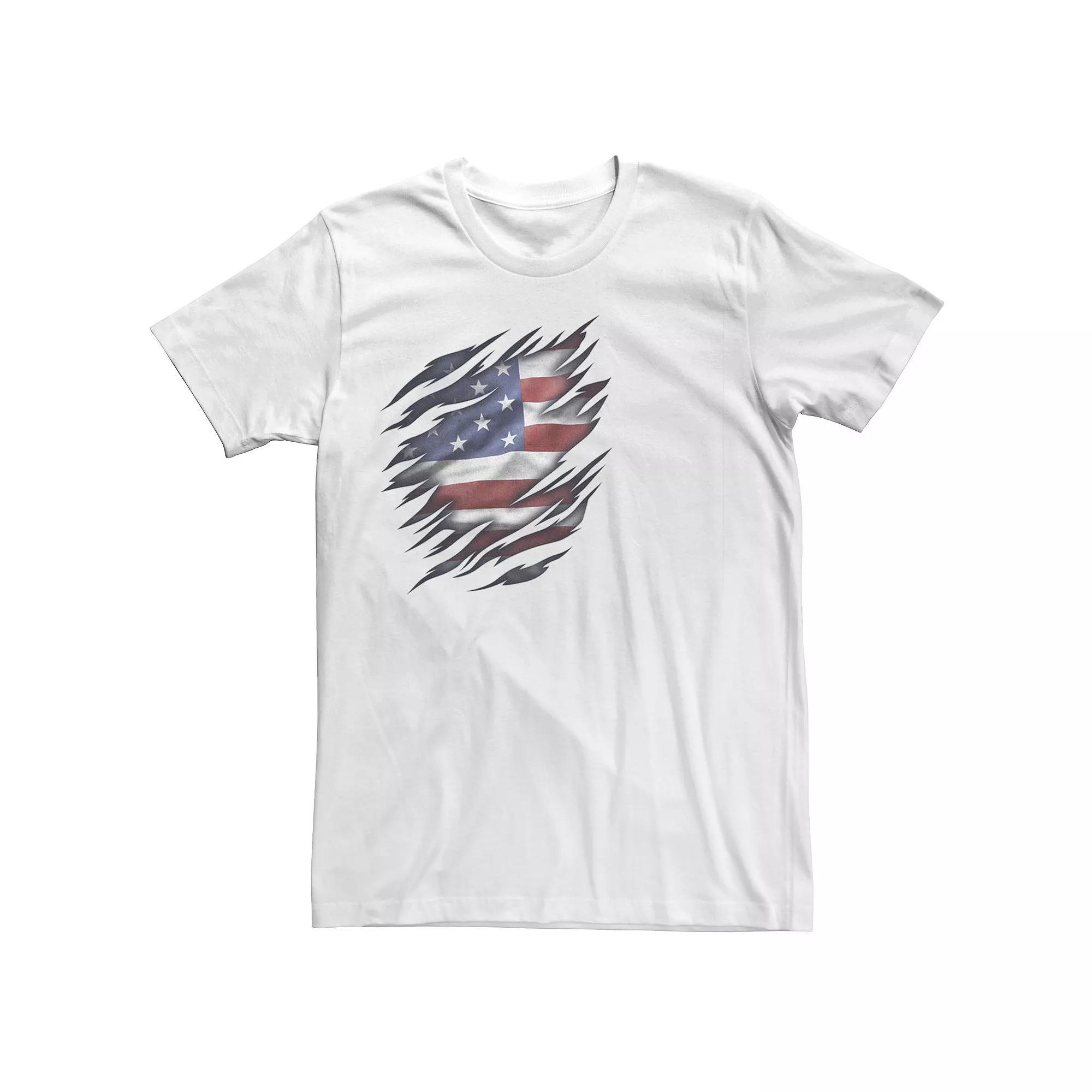 Big & Tall Ripped American Flag Patriotic Tee, Men's, Size: 5XL, White Product Image