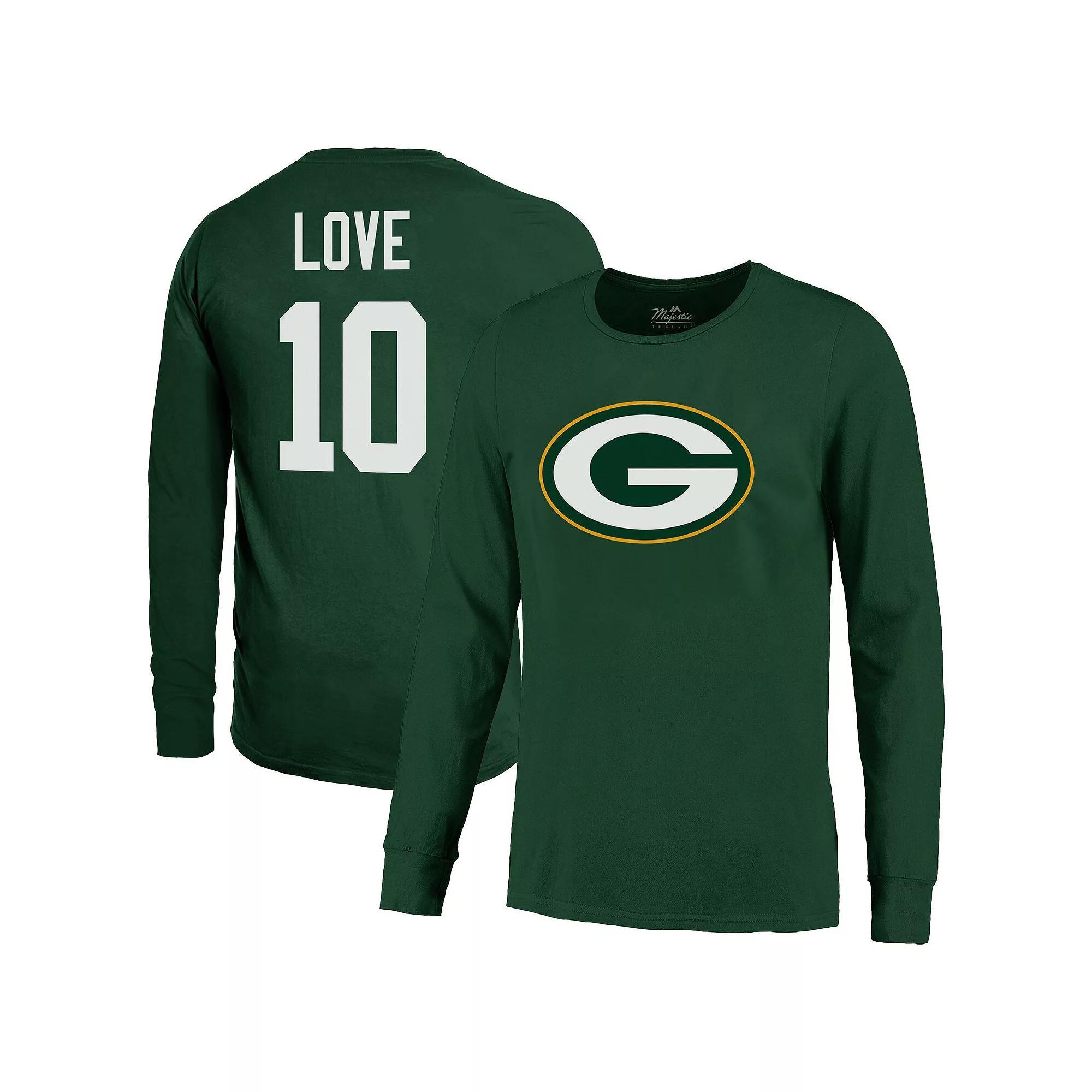 Men's Majestic Threads Jordan Love Green Green Bay Packers Name & Number  Long Sleeve T-Shirt, Size: Small Product Image