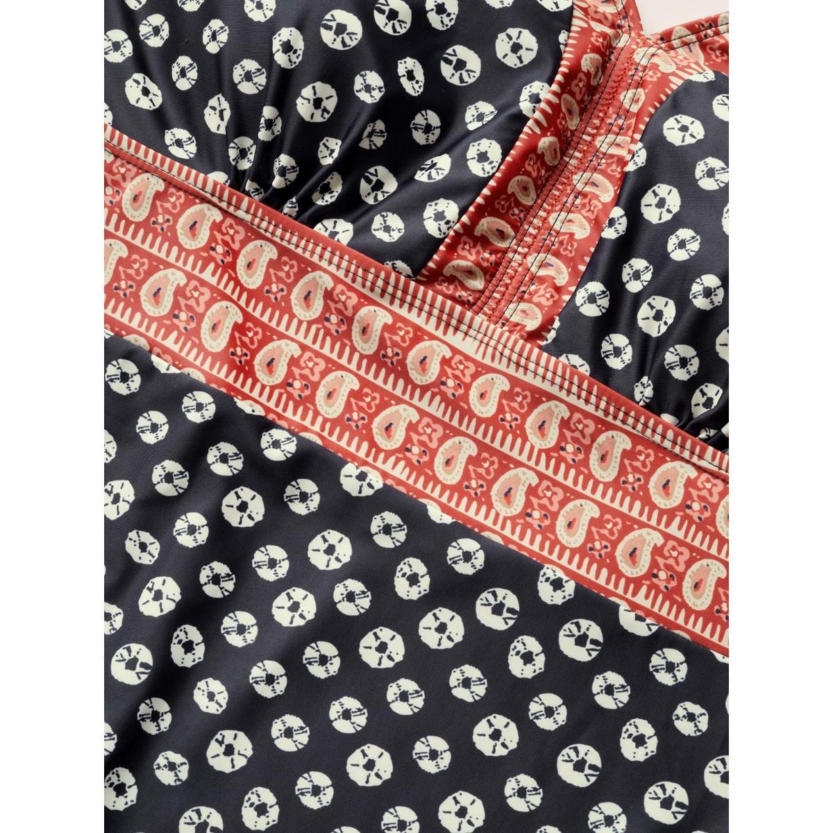 Plus Size Bandana Print Two Tone Knotted One Piece Swimsuit Women's Swimwear Black Beach Non Curve Bathing Suits No stretch One Pieces BloomChic 14-16/1X Product Image