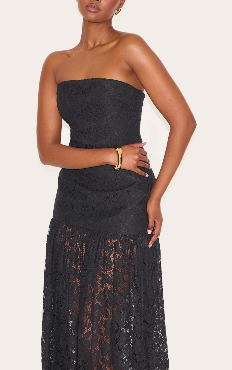 Black Lace Sheer Skirt Panel Bandeau Midaxi Dress Product Image