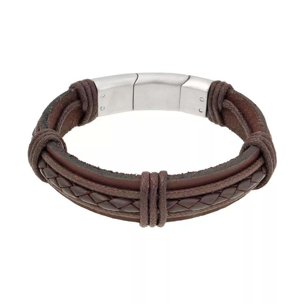 LYNX Stainless Steel Braided Bracelet - Men, Men's, Size: 8.5", Brown Product Image