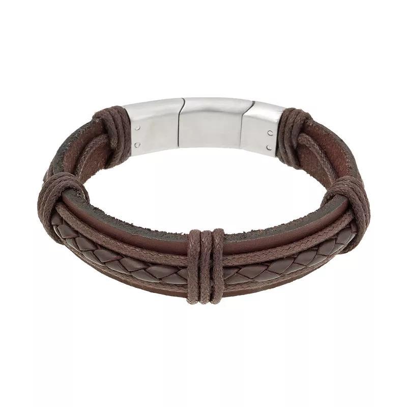 LYNX Stainless Steel Braided Bracelet - Men, Men's, Size: 8.5", Brown Product Image