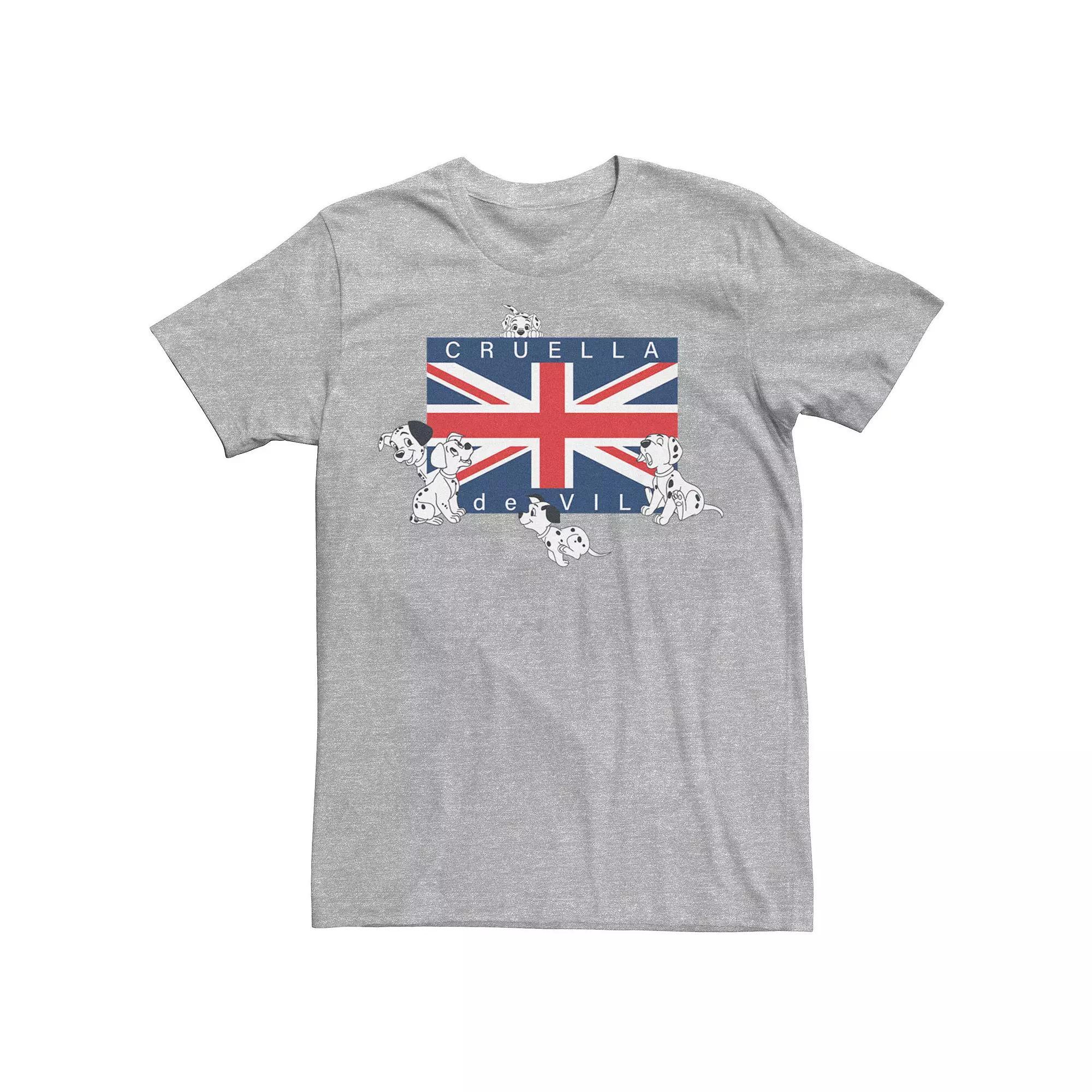 Disney's 101 Dalmatians Cruella De Vil Union Jack Flag Men's Tee, Size: Medium, Athletic Grey Product Image