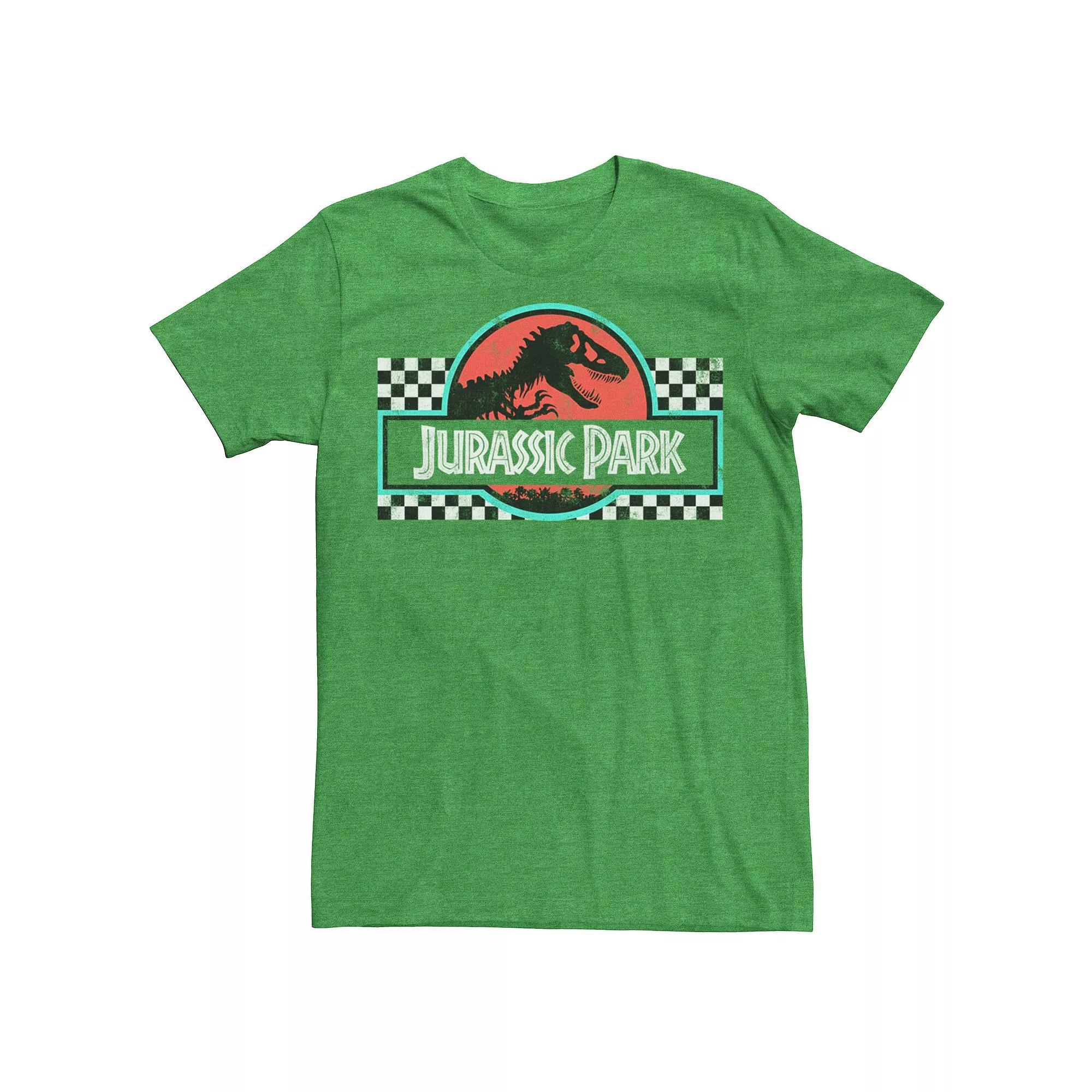 Men's Jurassic Park Retro Colors Checkered Logo Tee, Size: 3XL, Kelly Grey Product Image